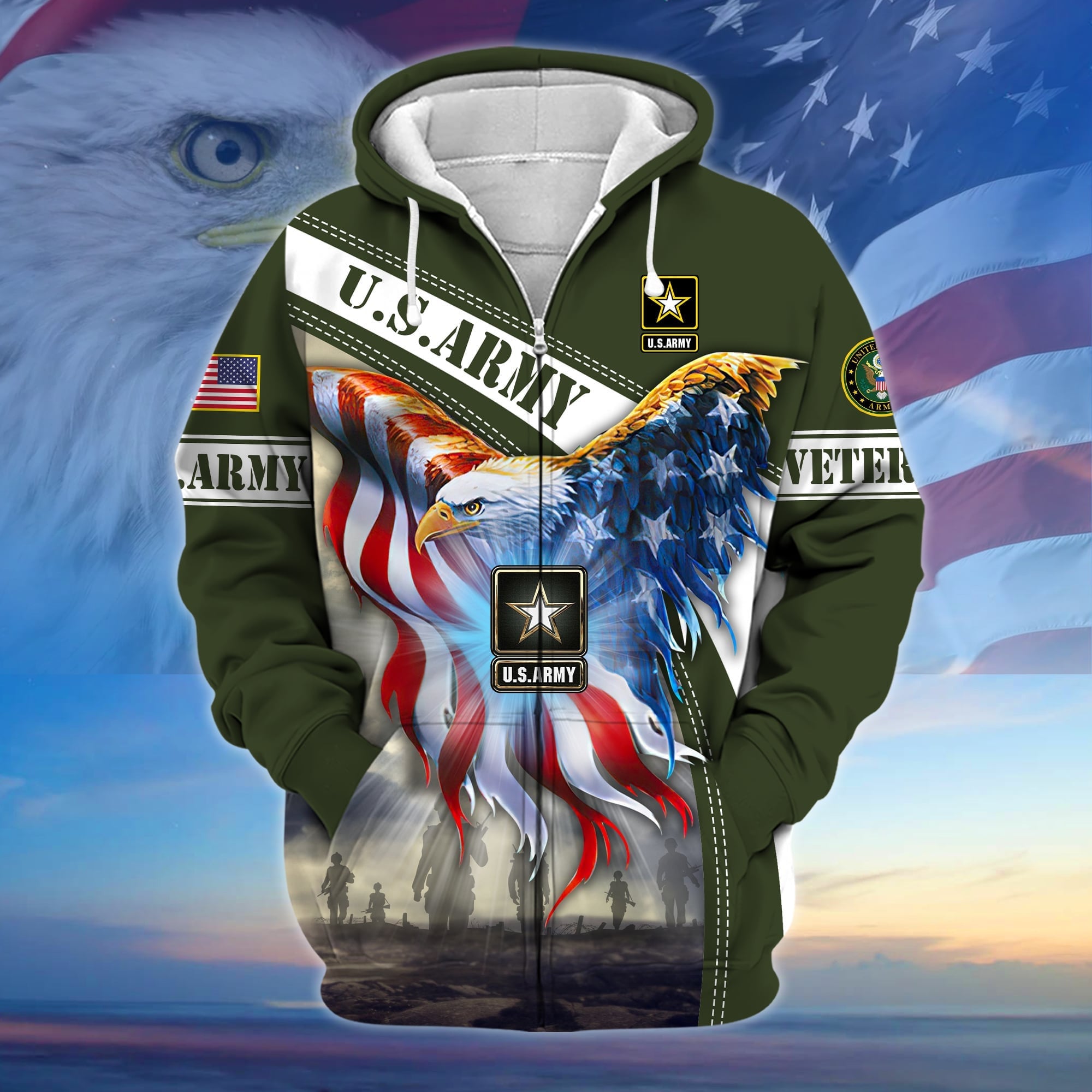 Premium American Pride US Veteran Zip Hoodie