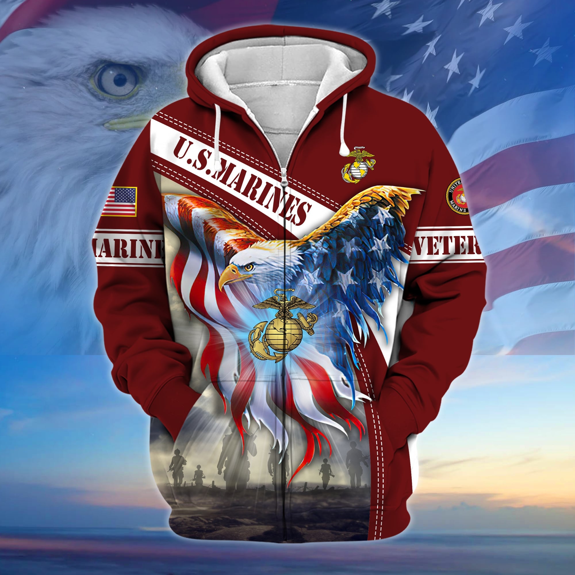 Premium American Pride US Veteran Zip Hoodie