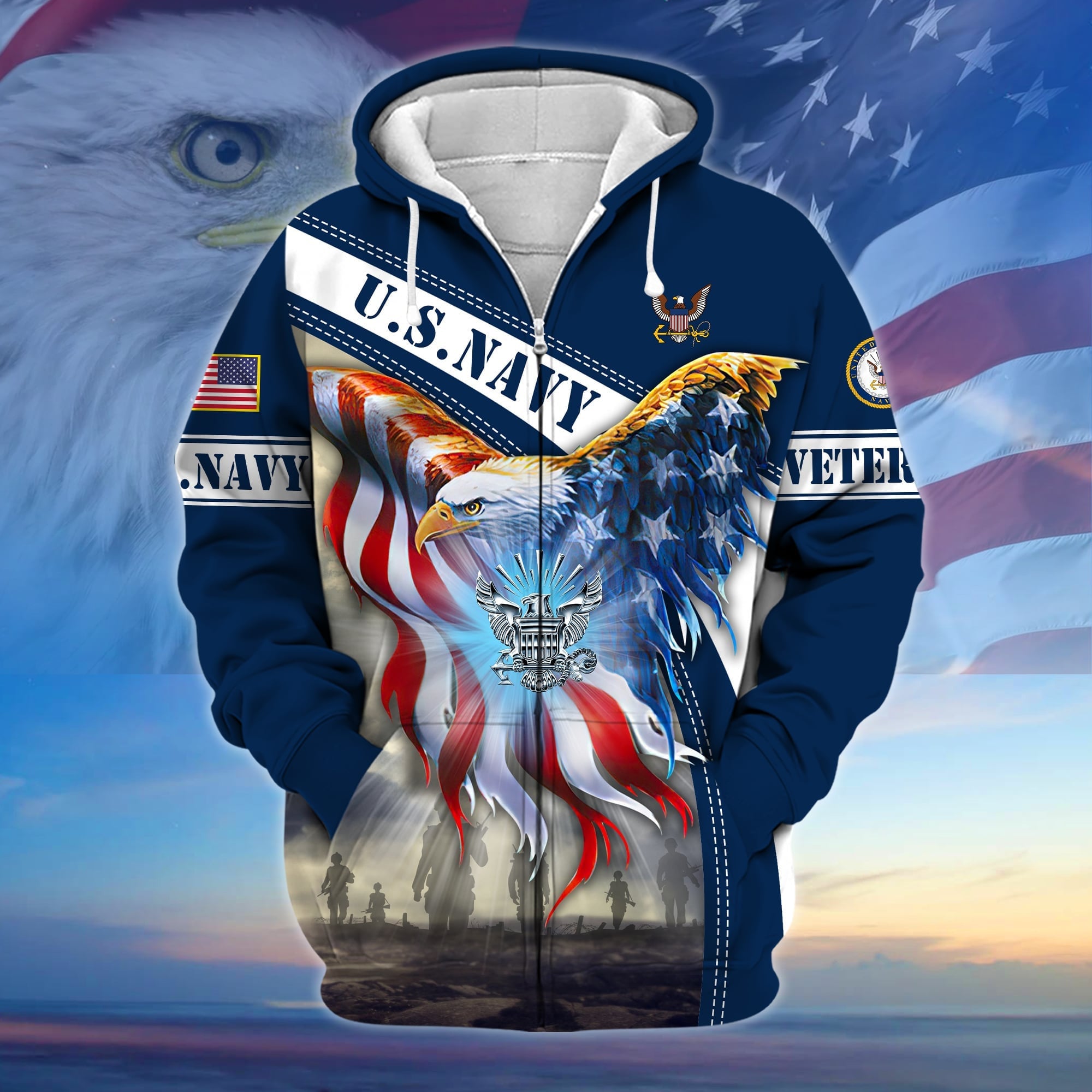 Premium American Pride US Veteran Zip Hoodie