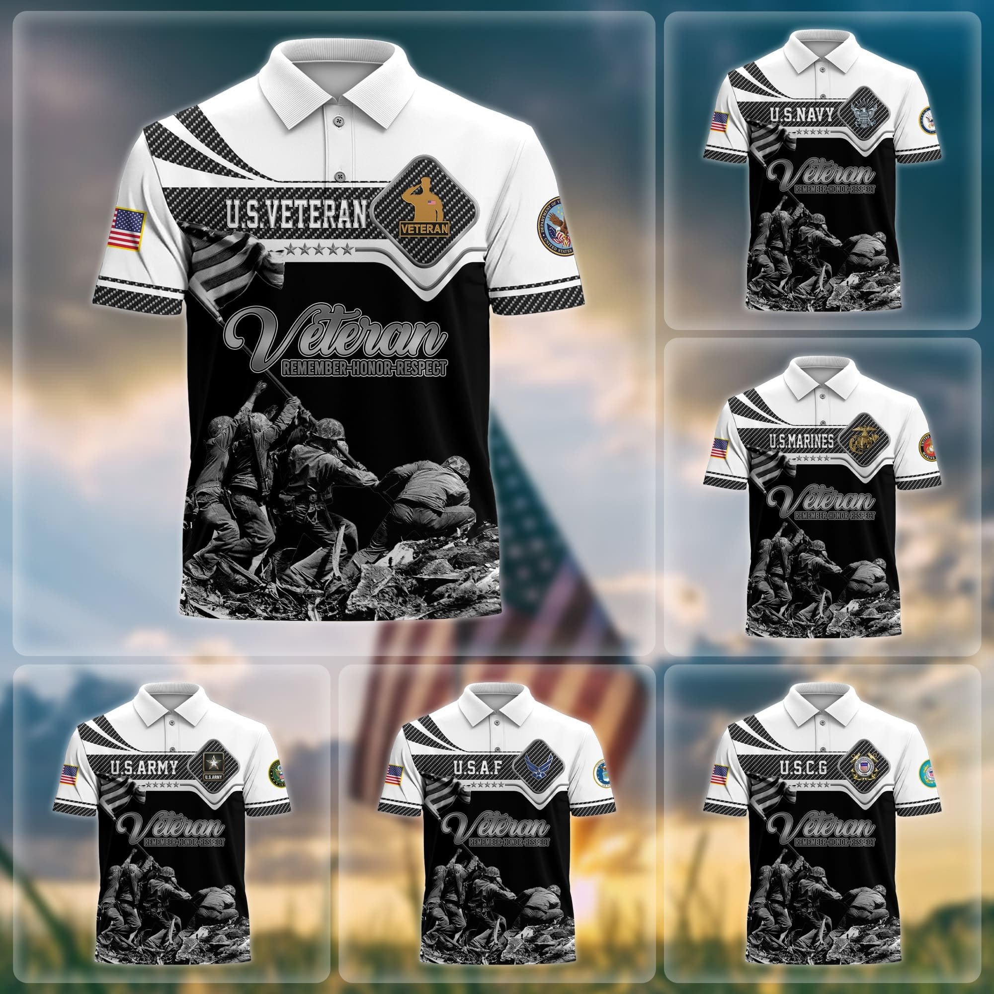 Premium US Veterans Remember - Honor - Respect Polo Shirt