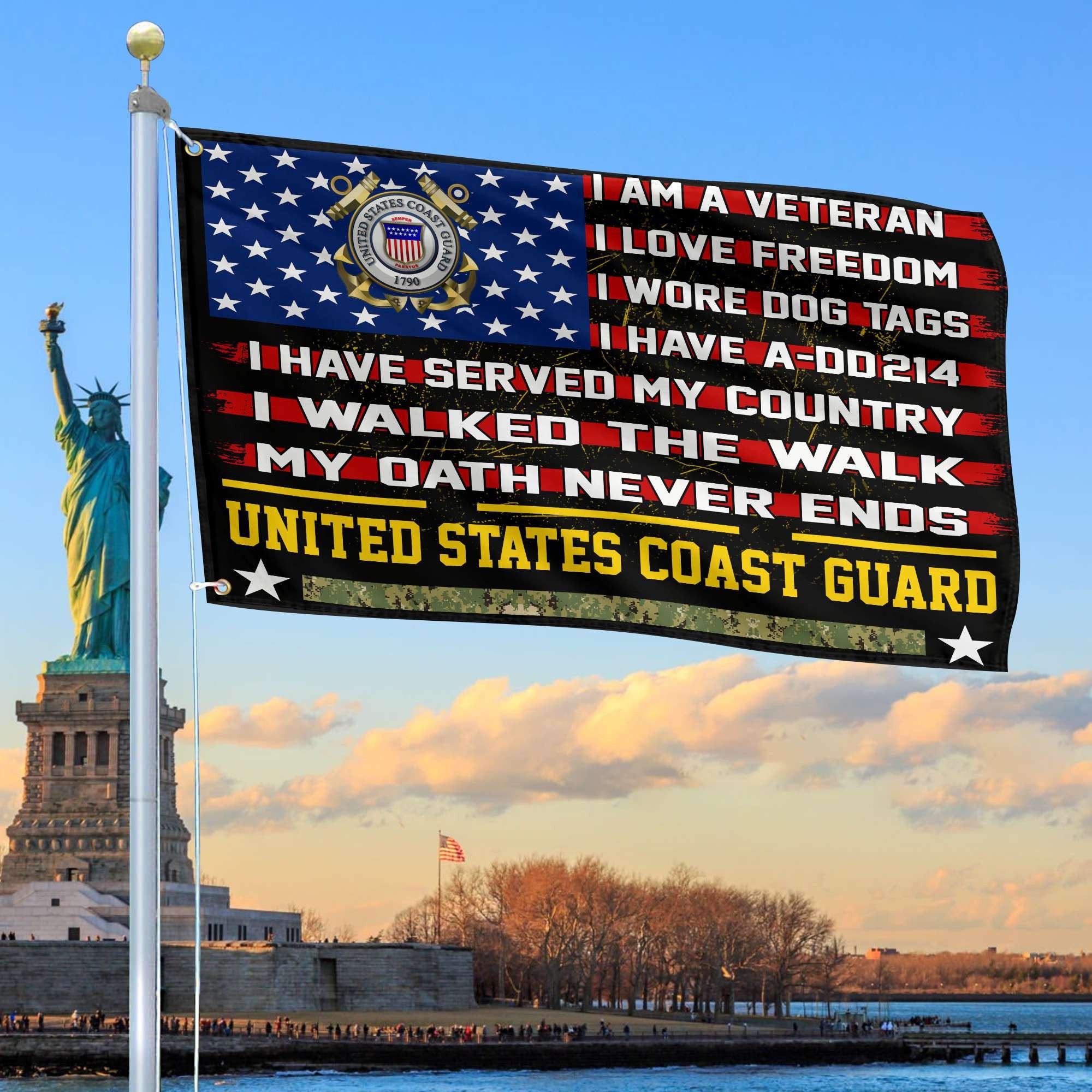 Premium USCG Veteran Grommet Flag Gift For Veterans Day, Father's Day, Memorial Day
