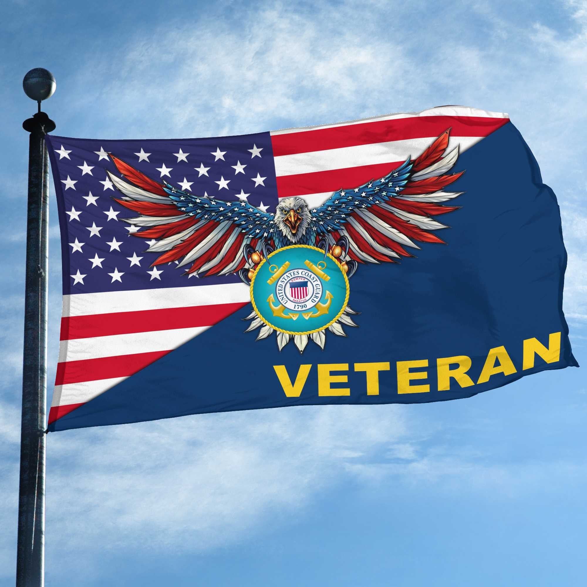 Premium USCG Grommet Flag Gift For Veterans Day, Father's Day, Memorial Day