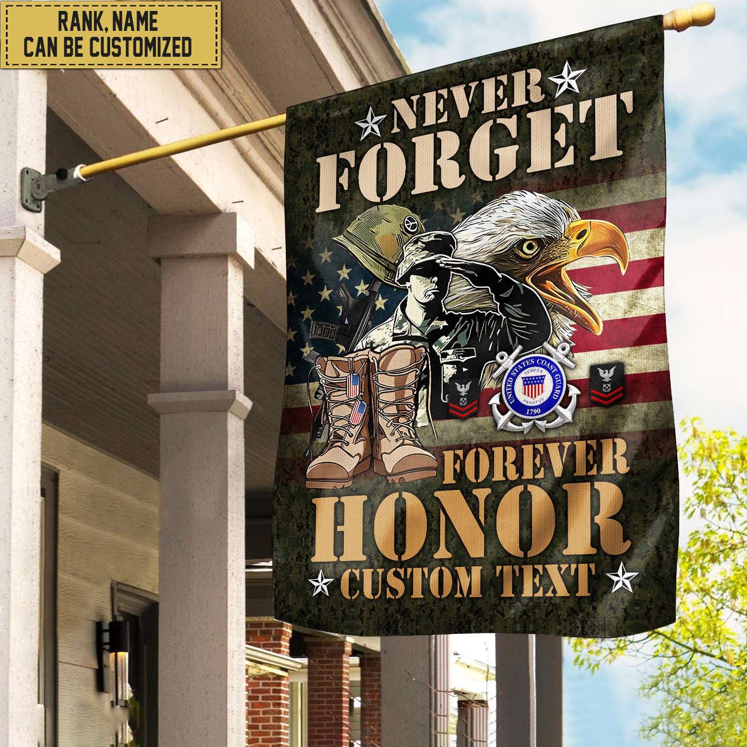 USCG - Coast Guard Veteran Custom Name, Rank, American Flag, Veterans Day Gift, American Flag Gift For Him Military Gift Patriotic, Garden Flag - House Flag
