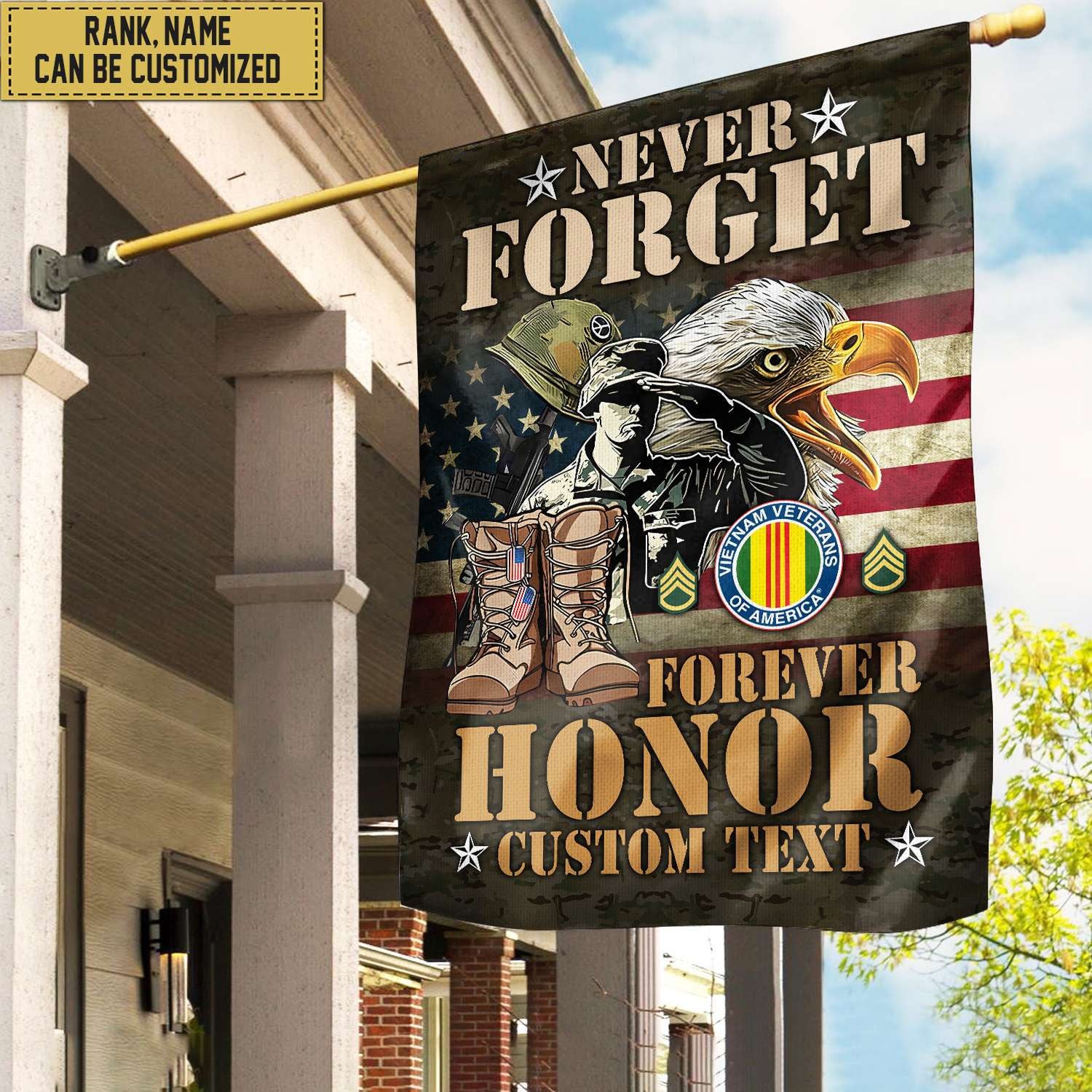 Vietnam Veteran Custom Name, Rank Flag, Veterans Day Gift, American Flag Gift For Him Military Gift Patriotic, Garden Flag - House Flag