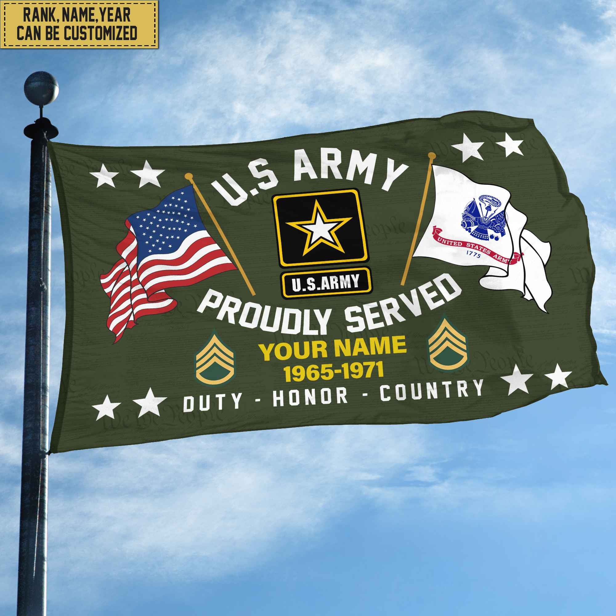 US Army Personalized American Flag, Gift For Him Military, Army Veteran Grommet Flag