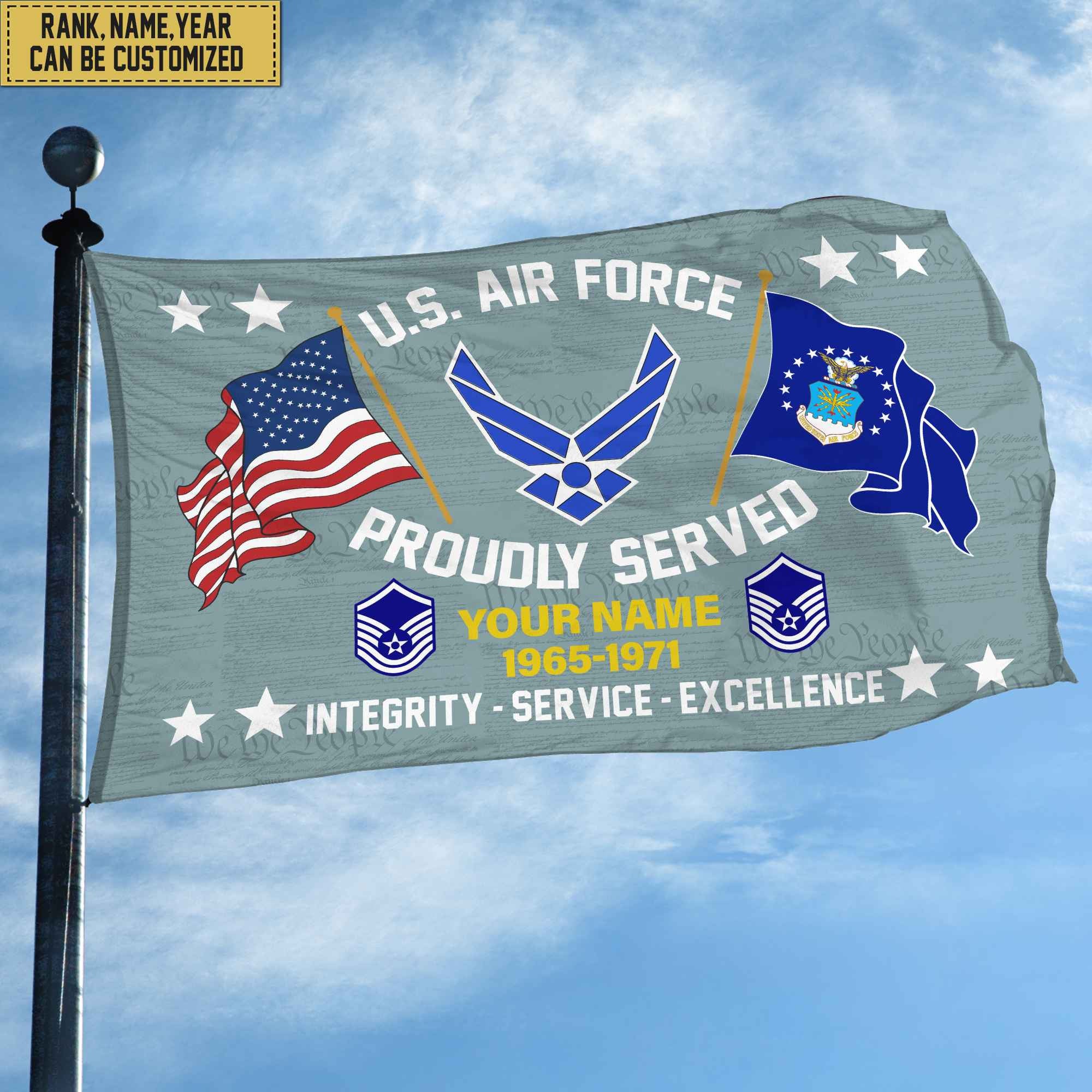 USAF Personalized American Flag, Gift For Him Military, Air Force Veteran Grommet Flag
