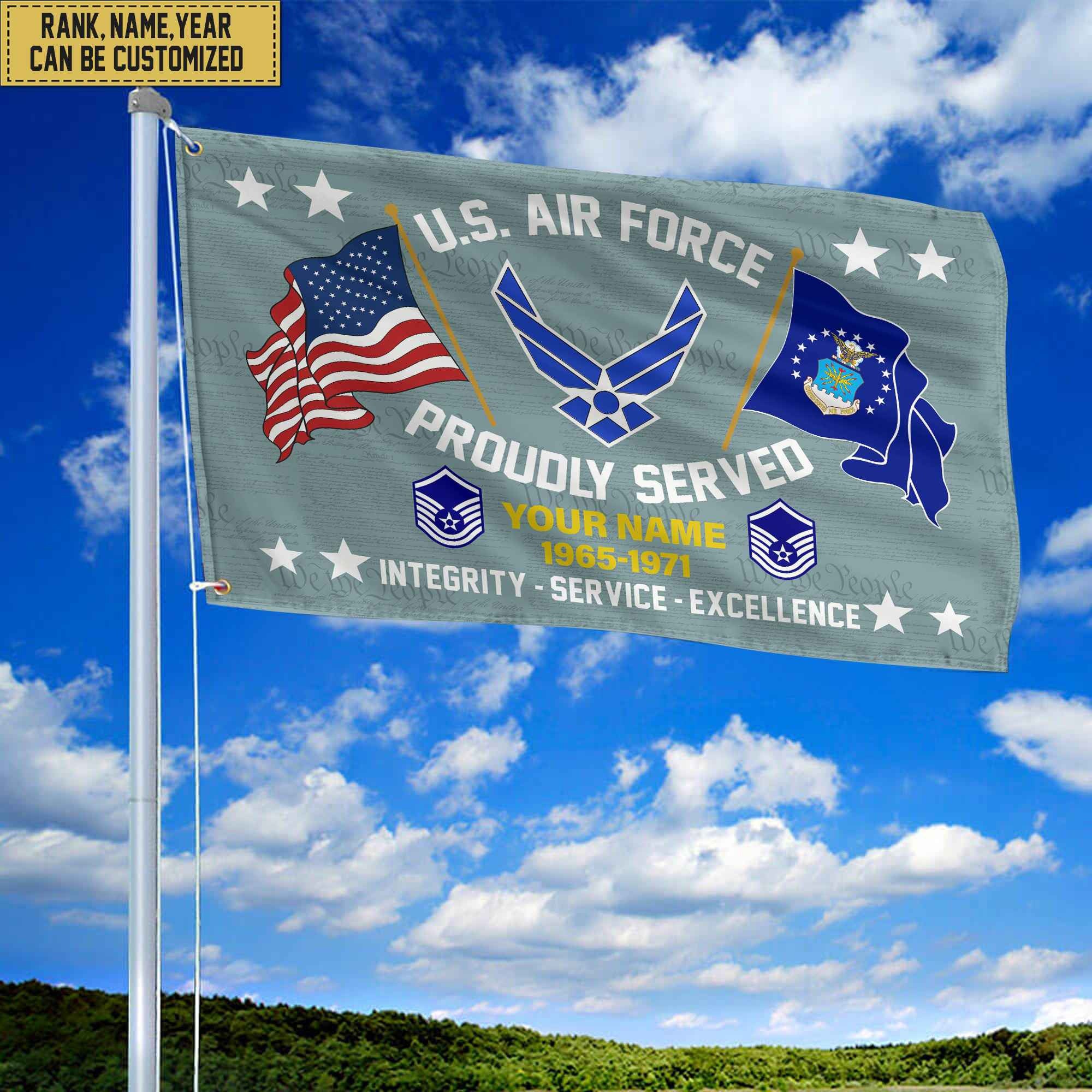 USAF Personalized American Flag, Gift For Him Military, Air Force Veteran Grommet Flag