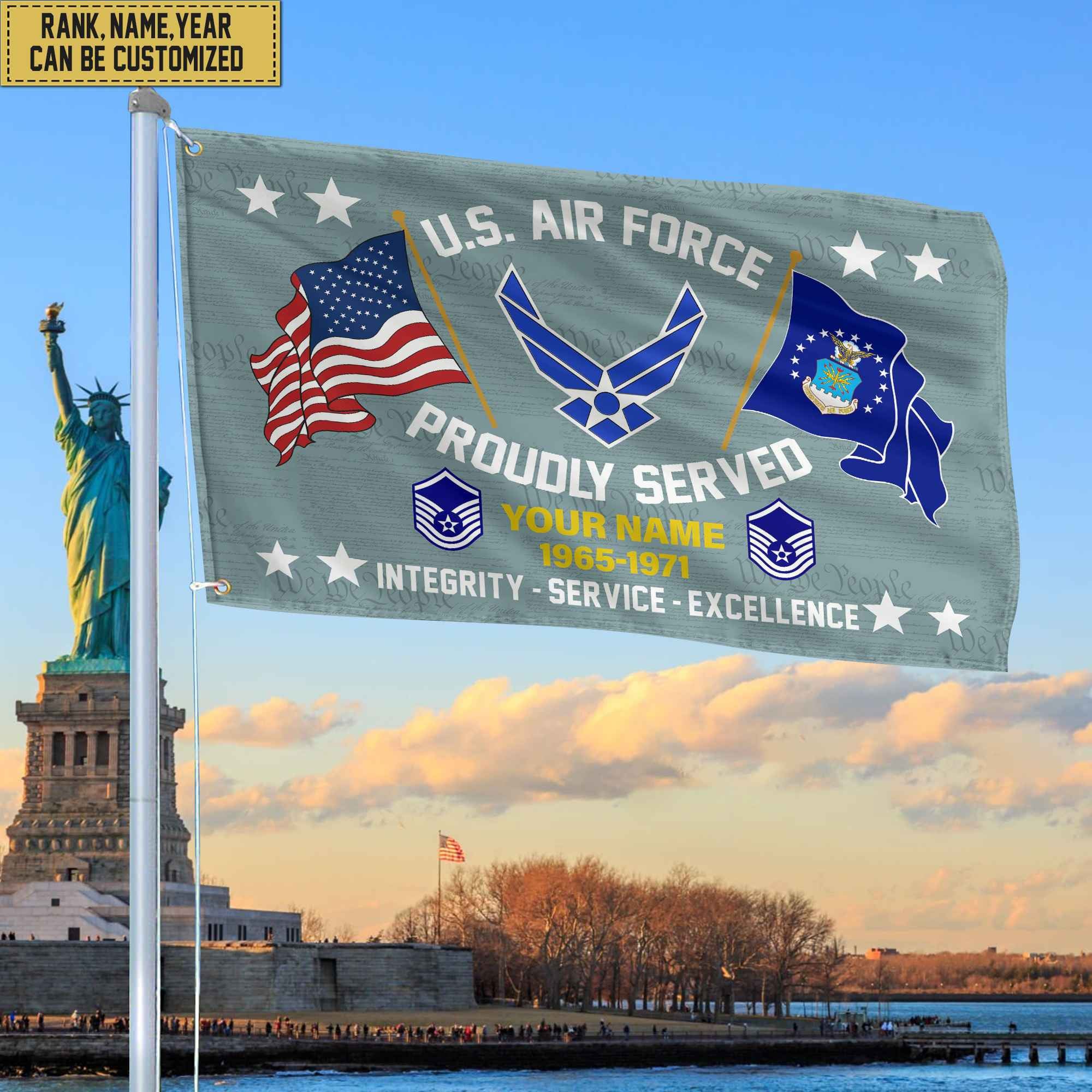 USAF Personalized American Flag, Gift For Him Military, Air Force Veteran Grommet Flag