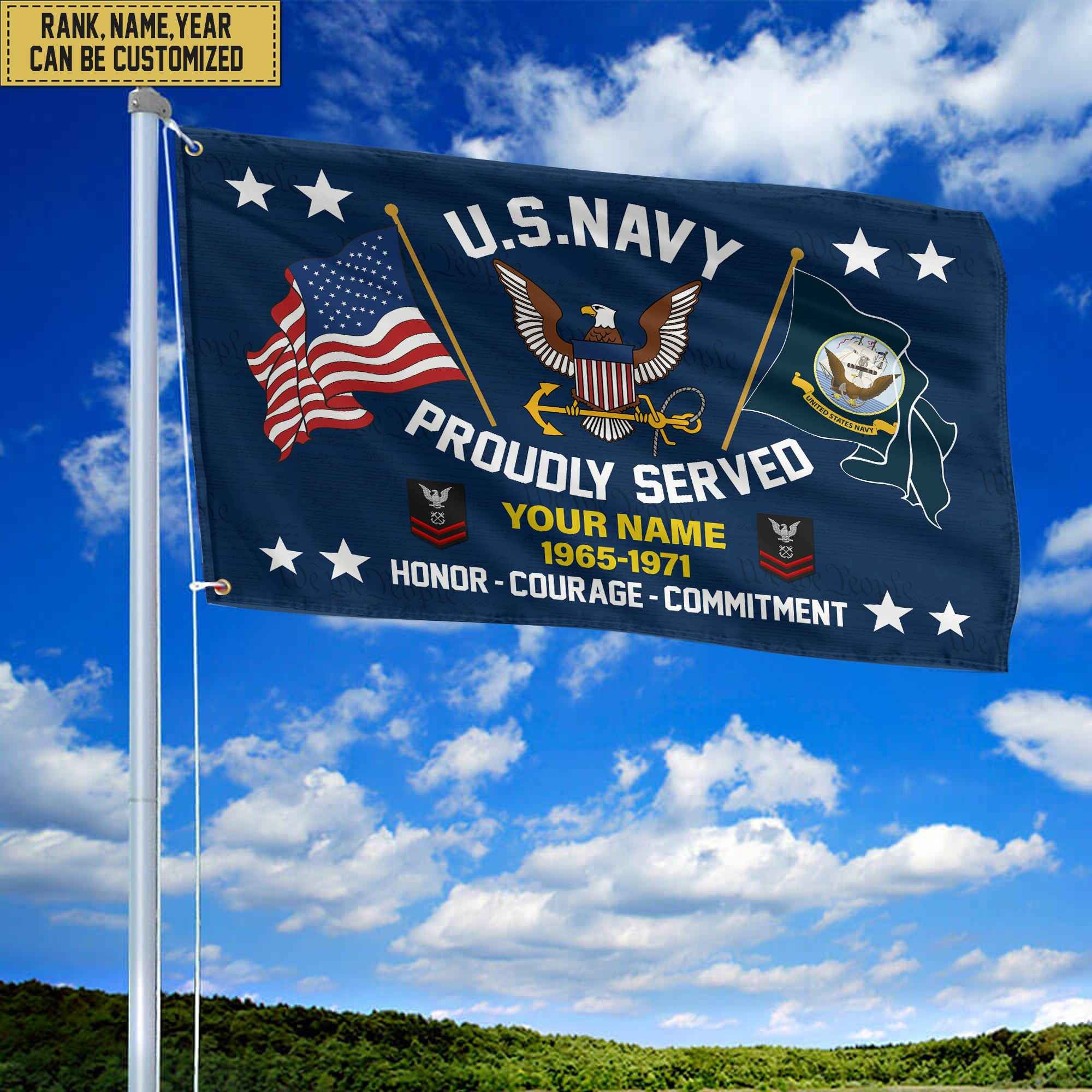 US Navy Personalized American Flag, Gift For Him Military, Navy Veteran Grommet Flag