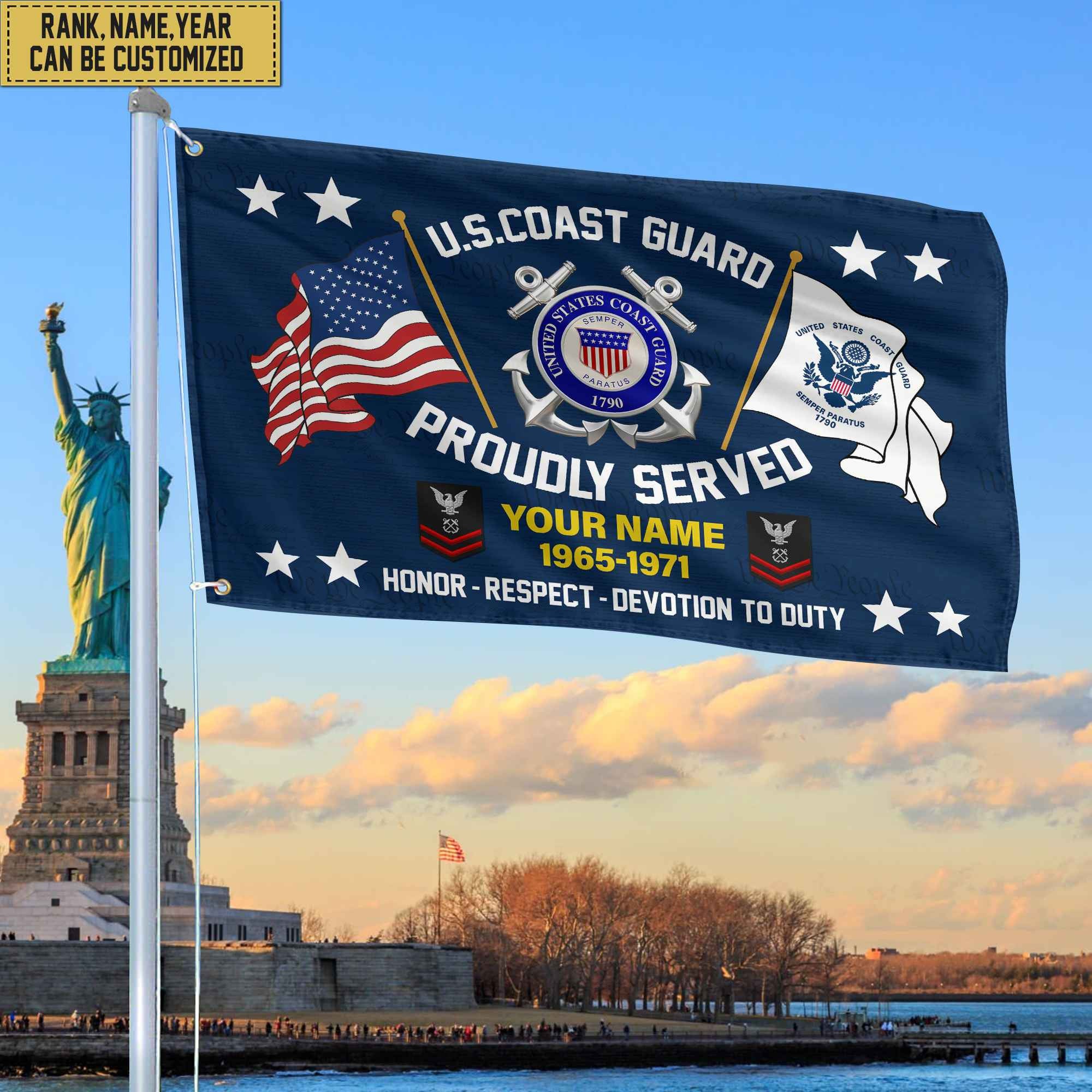 USCG Veteran Personalized American Flag, Gift For Him Military, Coast Guard Veteran Grommet Flag