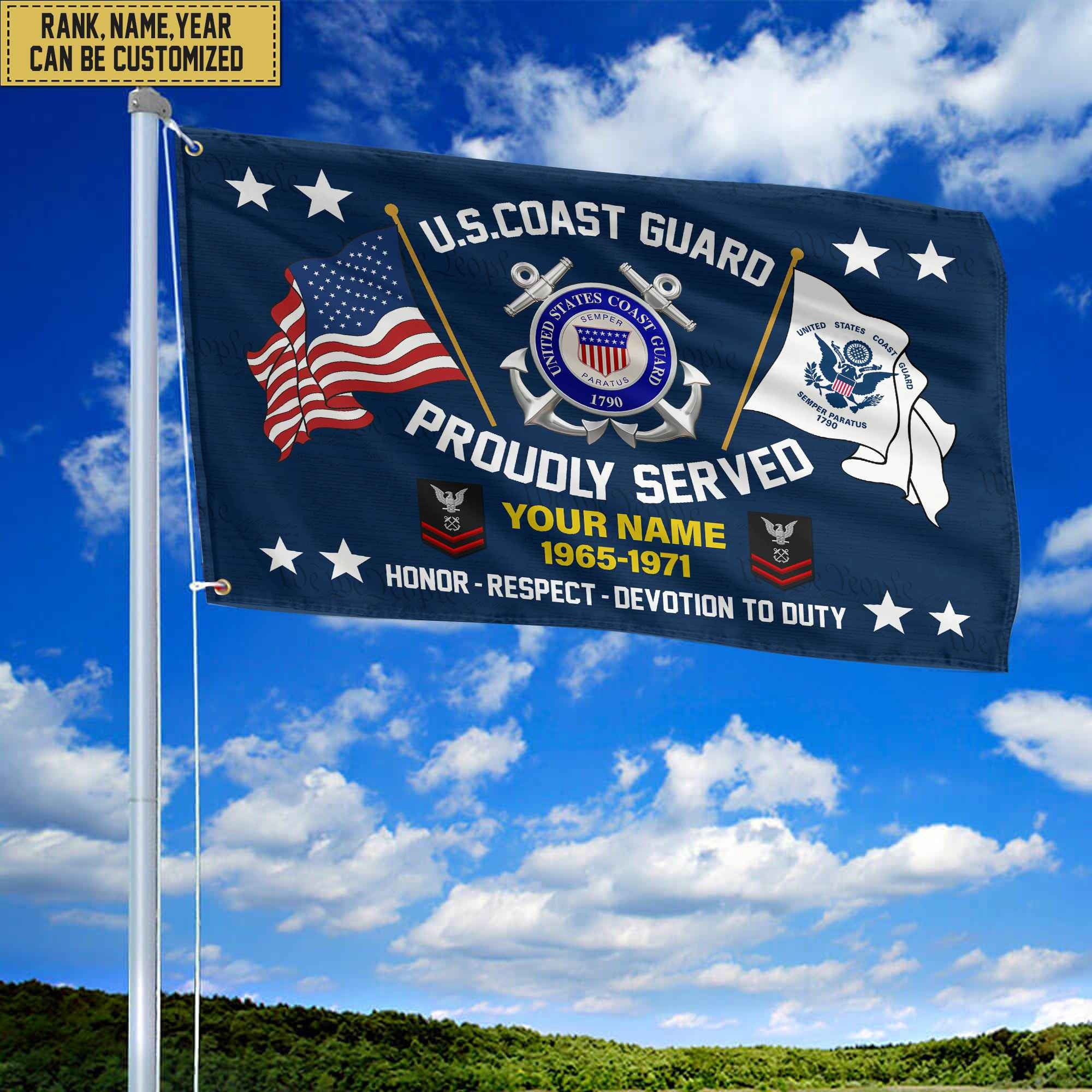 USCG Veteran Personalized American Flag, Gift For Him Military, Coast Guard Veteran Grommet Flag