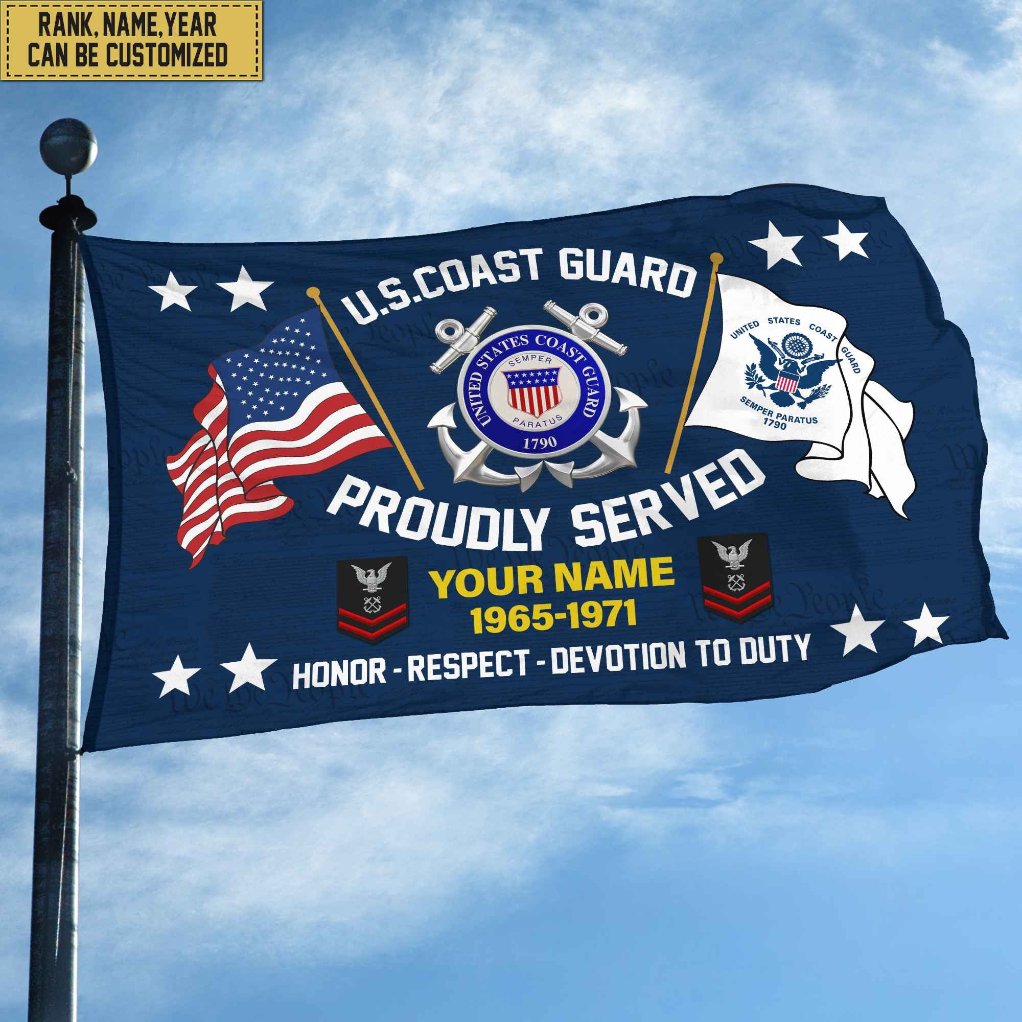 USCG Veteran Personalized American Flag, Gift For Him Military, Coast Guard Veteran Grommet Flag