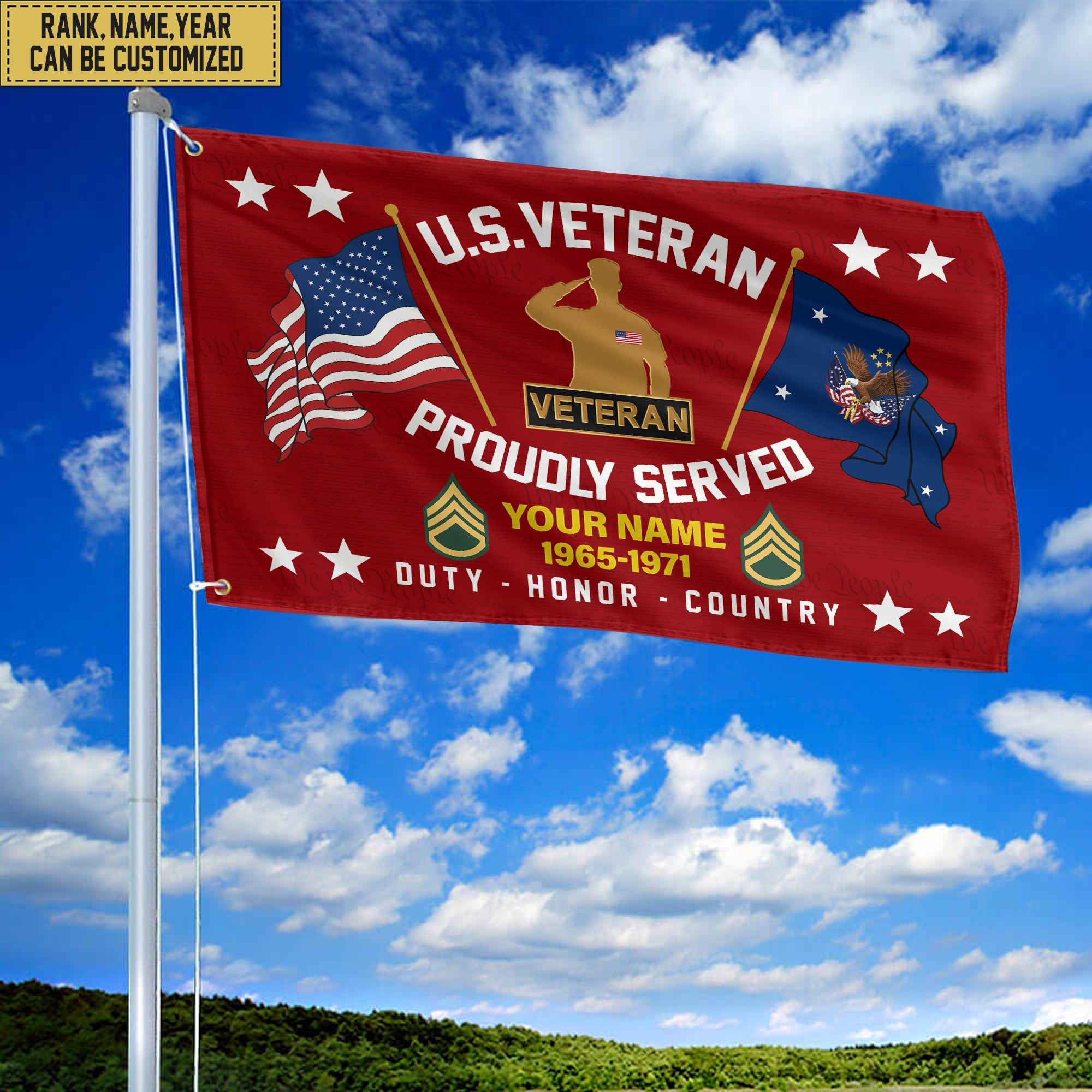 US Veteran Personalized American Flag, Gift For Him Military, US Veteran Grommet Flag