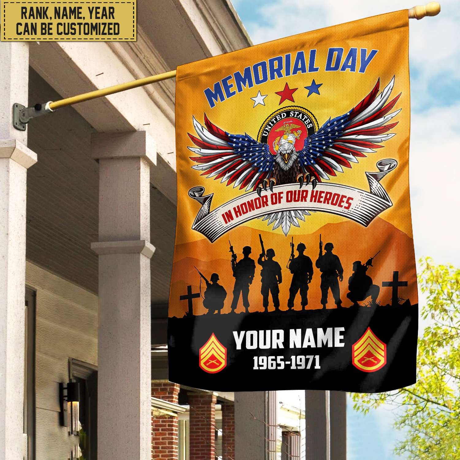 USMC Custom Name, Rank, Year American Flag, Veterans Day Gift, American Flag Gift For Him Military Gift For Marine Veteran, Garden Flag - House Flag