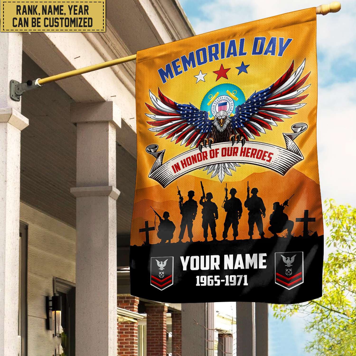 USCG Custom Name, Rank, Year American Flag, Veterans Day Gift, American Flag Gift For Him Military, Gift For Coast Guard Veteran, Garden Flag - House Flag