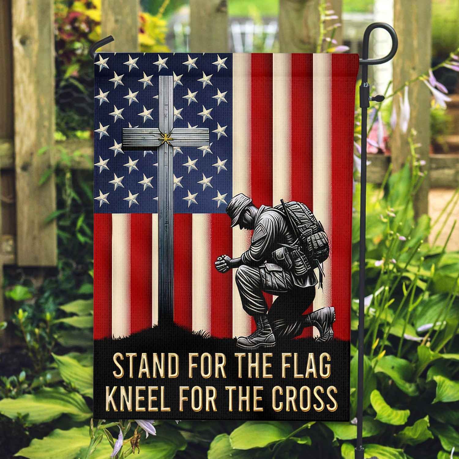 Stand For The Flag, Kneel For The Cross US Veteran Flag, Patriotic Flag, Gift For US Veteran, Garden Flag - House Flag