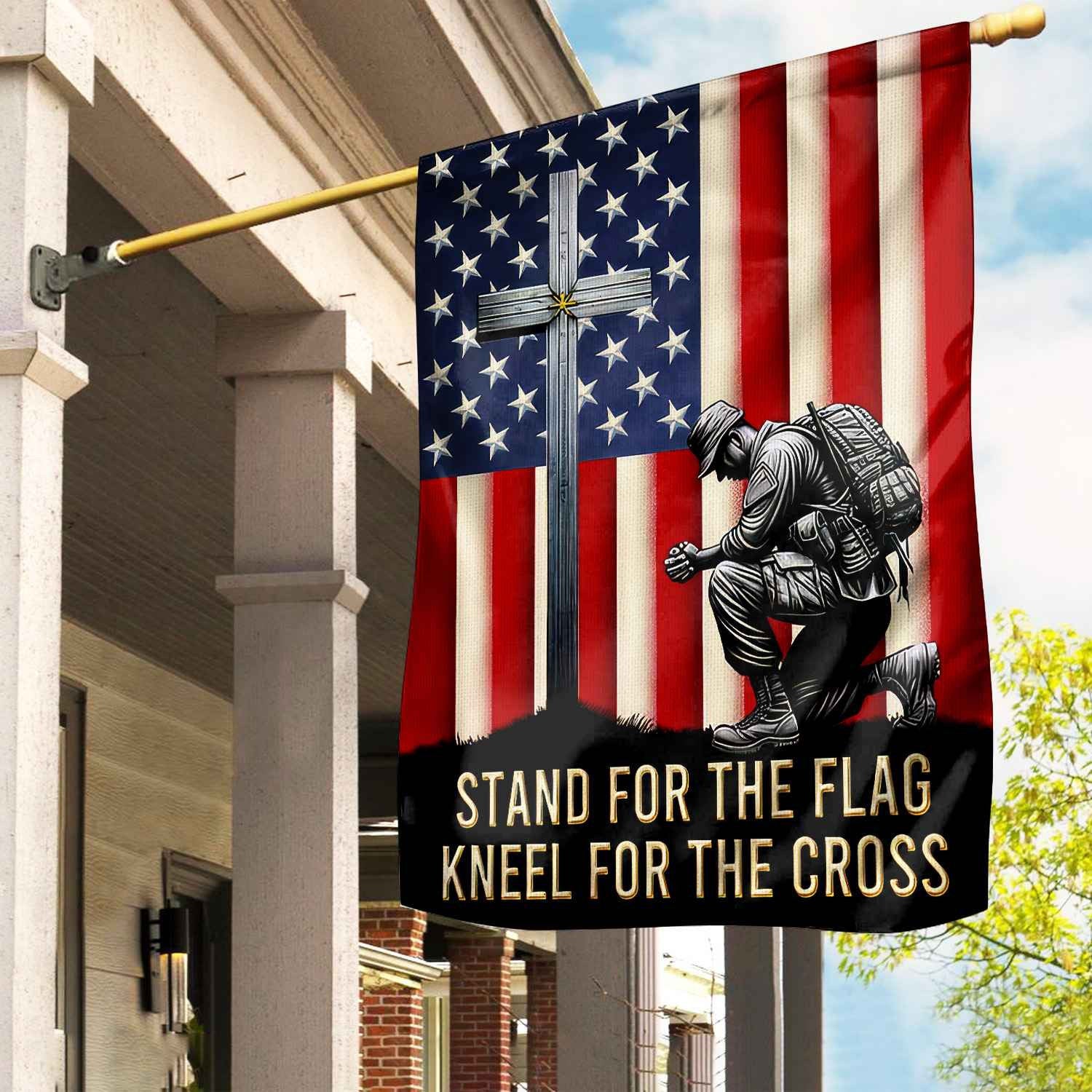 Stand For The Flag, Kneel For The Cross US Veteran Flag, Patriotic Flag, Gift For US Veteran, Garden Flag - House Flag