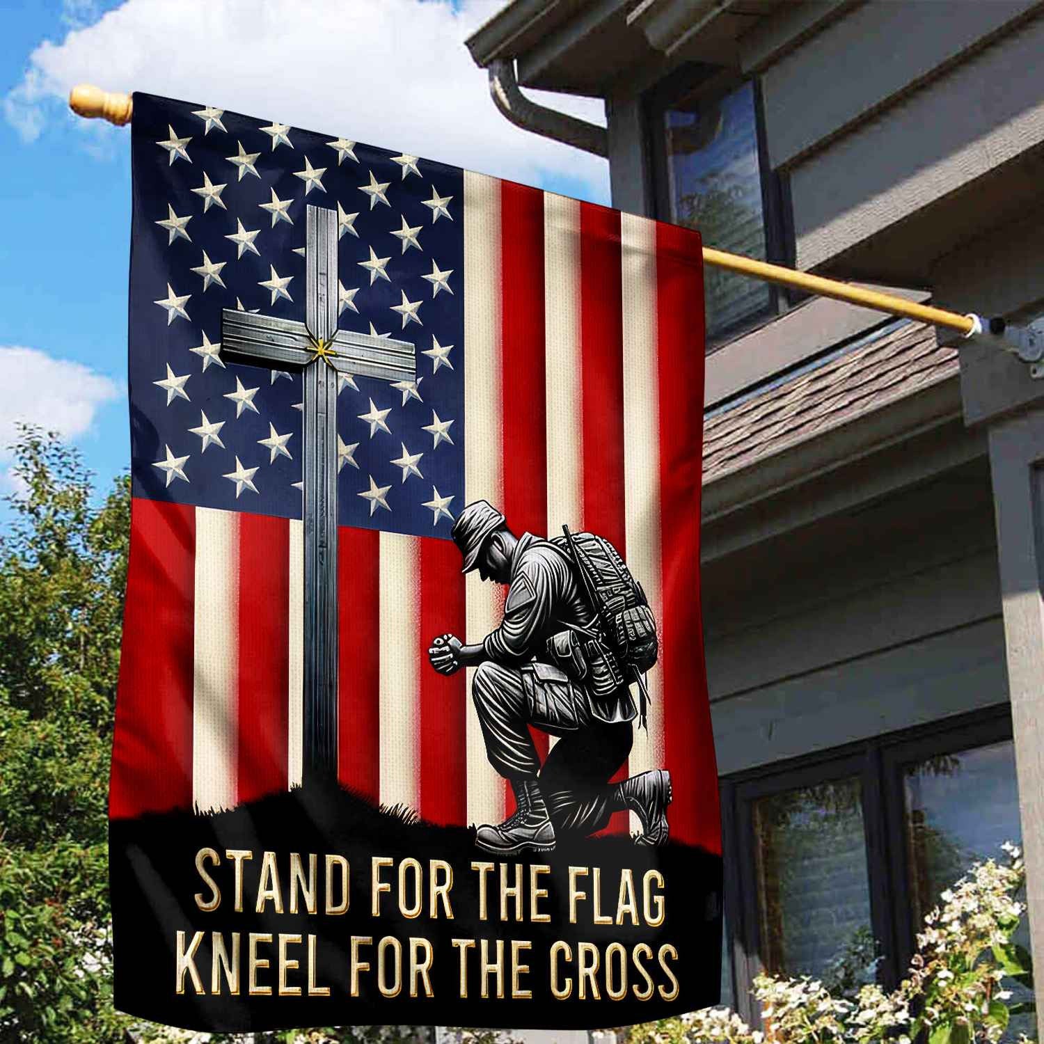 Stand For The Flag, Kneel For The Cross US Veteran Flag, Patriotic Flag, Gift For US Veteran, Garden Flag - House Flag