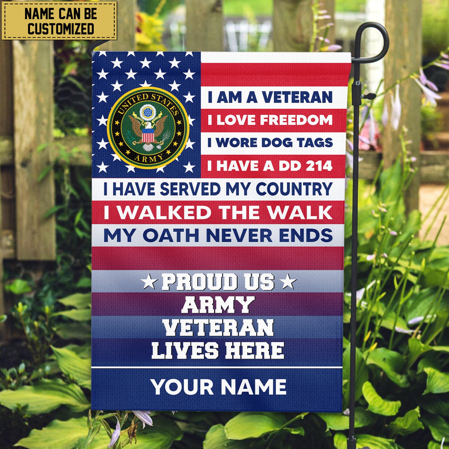 US Army Personalized American Flag, Gift For US Military Veteran, US Army Veteran Grommet Flag, Garden Flag, House Flag