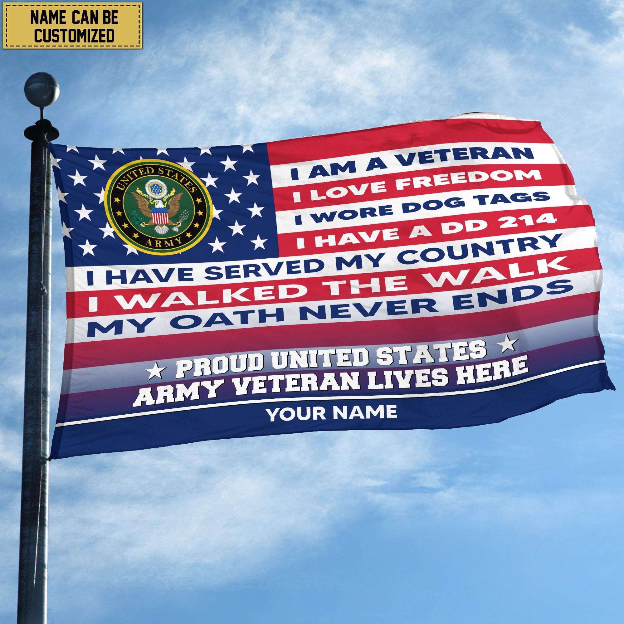 US Army Personalized American Flag, Gift For US Military Veteran, US Army Veteran Grommet Flag, Garden Flag, House Flag