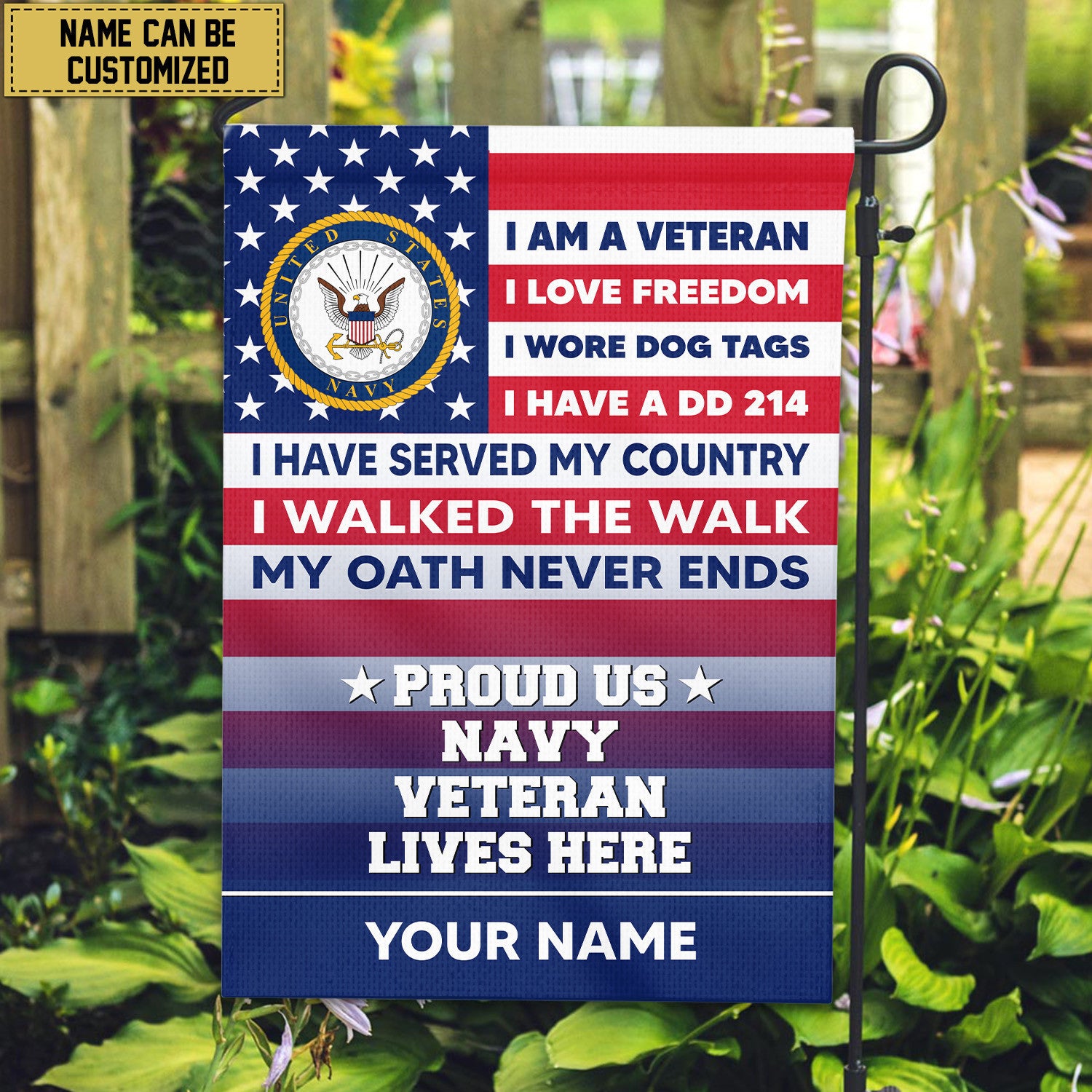 US Navy Personalized American Flag, Gift For US Military Veteran, US Navy Veteran Grommet Flag, Garden Flag, House Flag