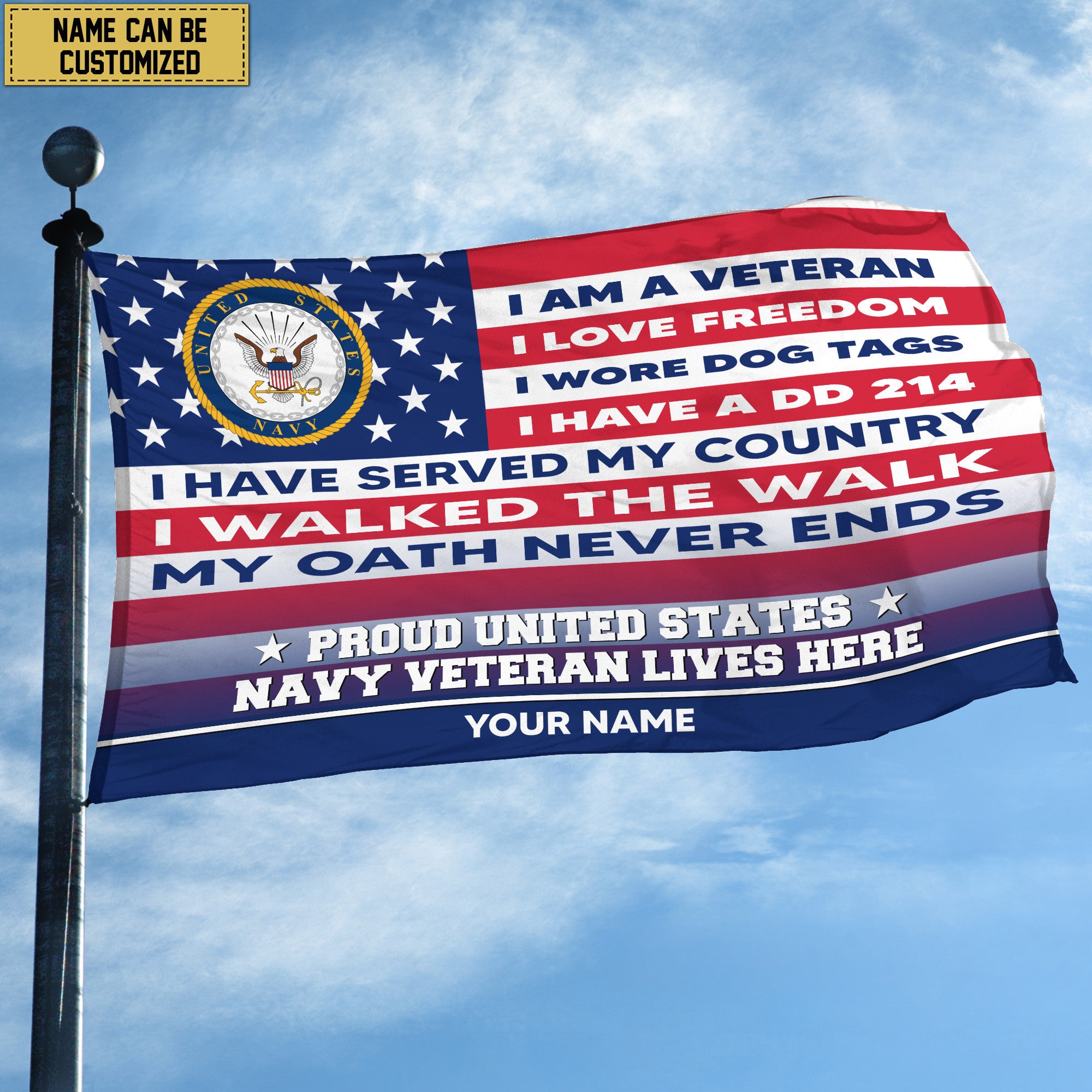 US Navy Personalized American Flag, Gift For US Military Veteran, US Navy Veteran Grommet Flag, Garden Flag, House Flag