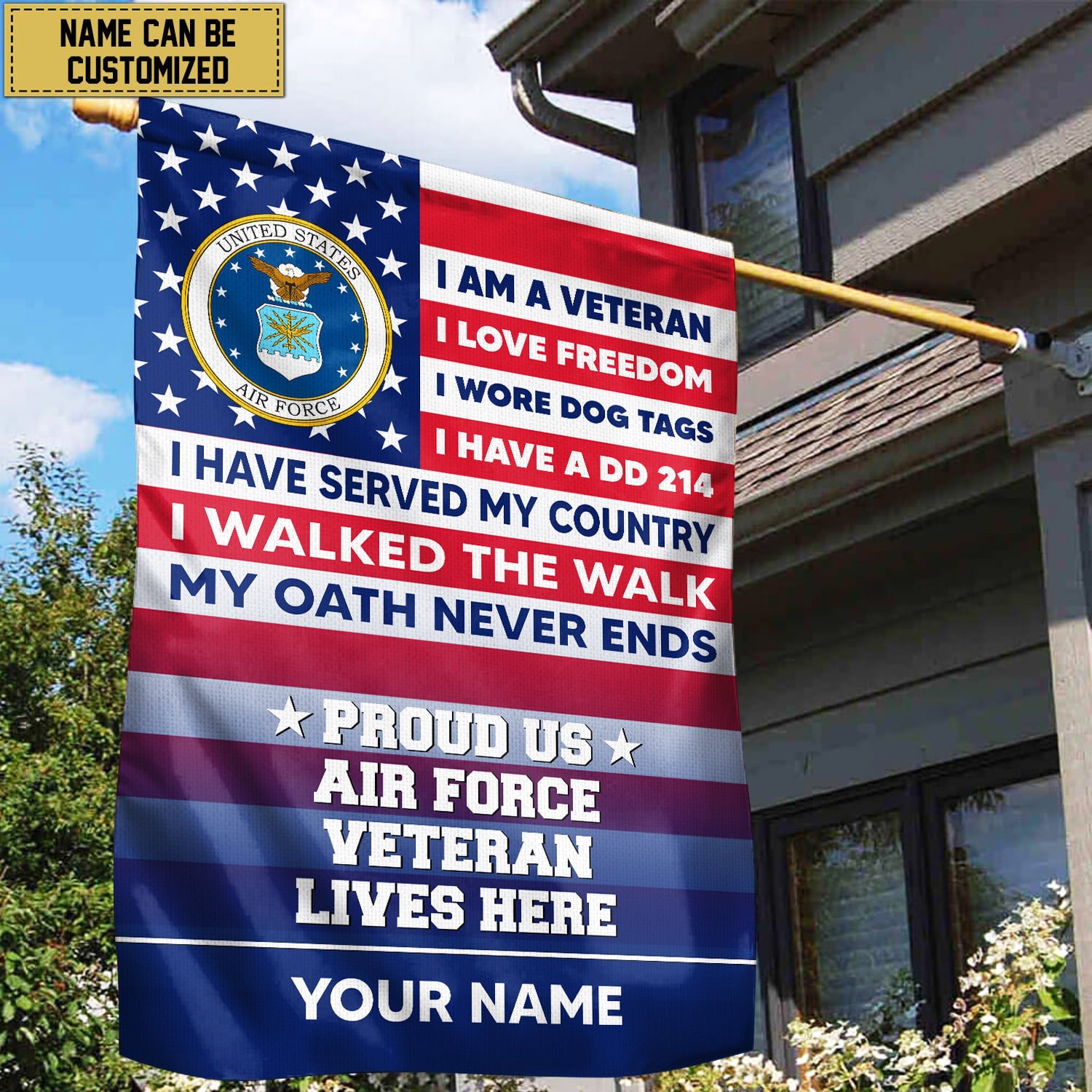 USAF Personalized American Flag, Gift For US Military Veteran, US Air Force Veteran Grommet Flag, Garden Flag, House Flag