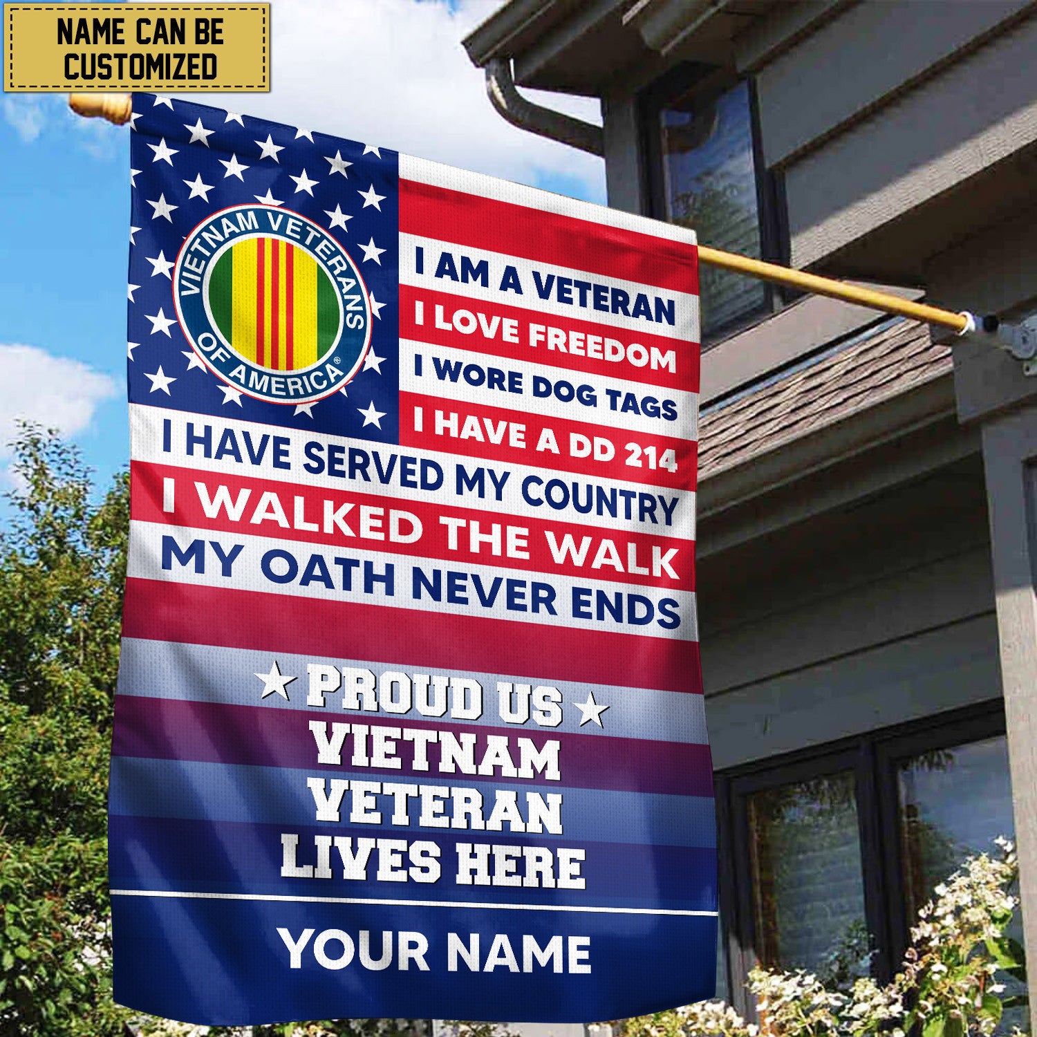 Vietnam Veteran Personalized American Flag, Gift For US Military Veteran, Vietnam Veteran Grommet Flag, Garden Flag, House Flag
