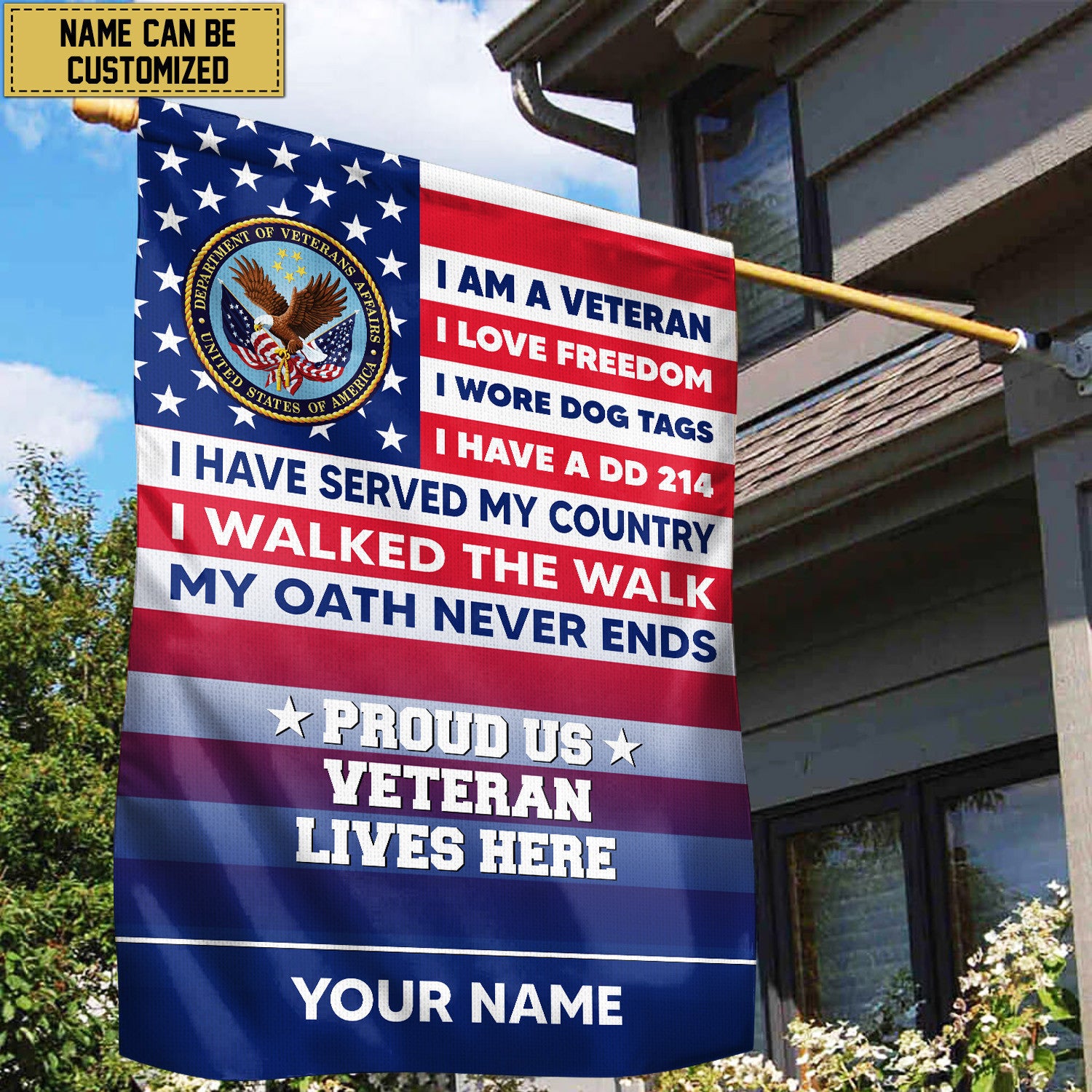 US Veteran Personalized American Flag, Gift For US Military Veteran, US Veteran Grommet Flag, Garden Flag, House Flag