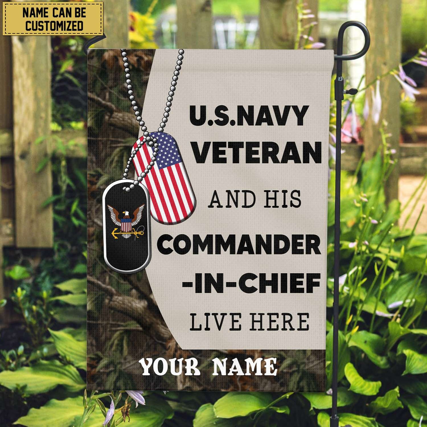 US Navy Personalized American Flag, Gift For Navy Veteran, US Veteran Grommet Flag, Garden Flag, House Flag