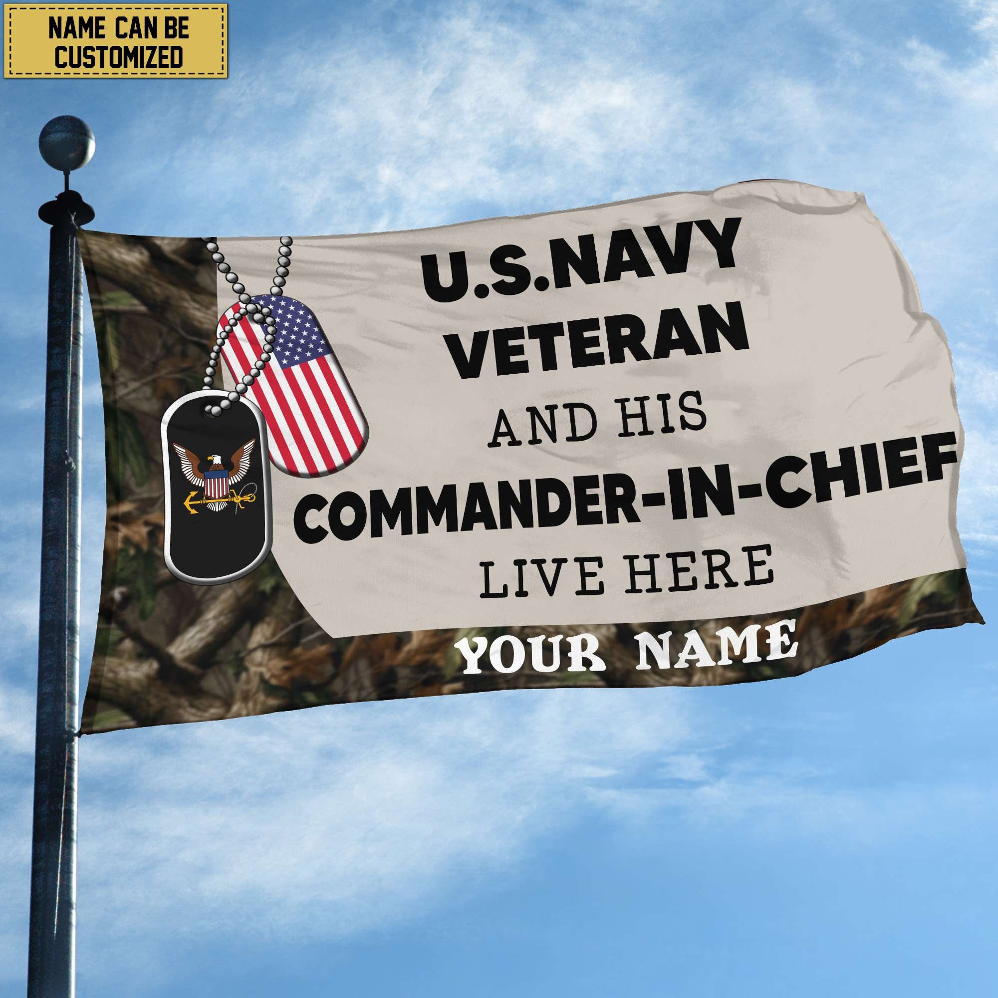 US Navy Personalized American Flag, Gift For Navy Veteran, US Veteran Grommet Flag, Garden Flag, House Flag