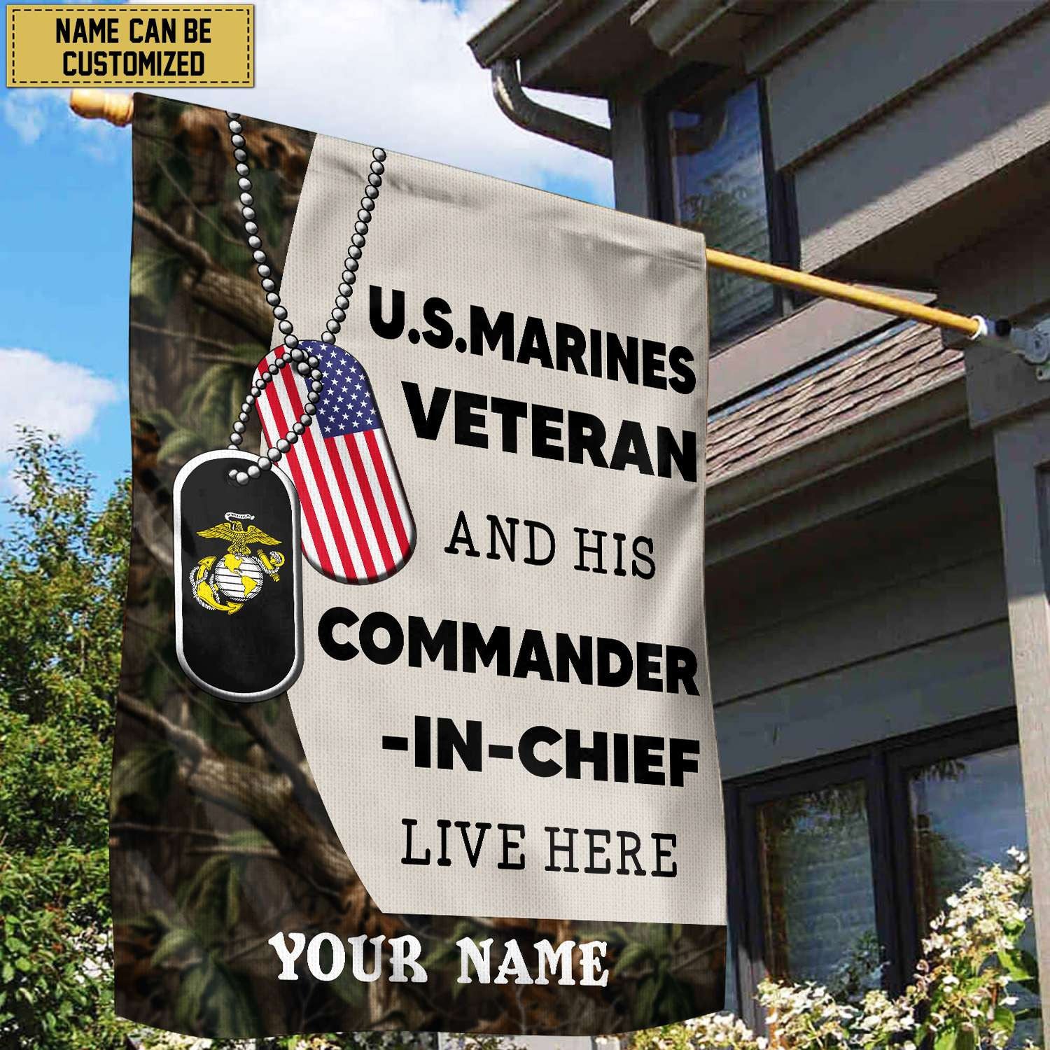 USMC Personalized American Flag, Gift For Marine Veteran, US Veteran Grommet Flag, Garden Flag, House Flag