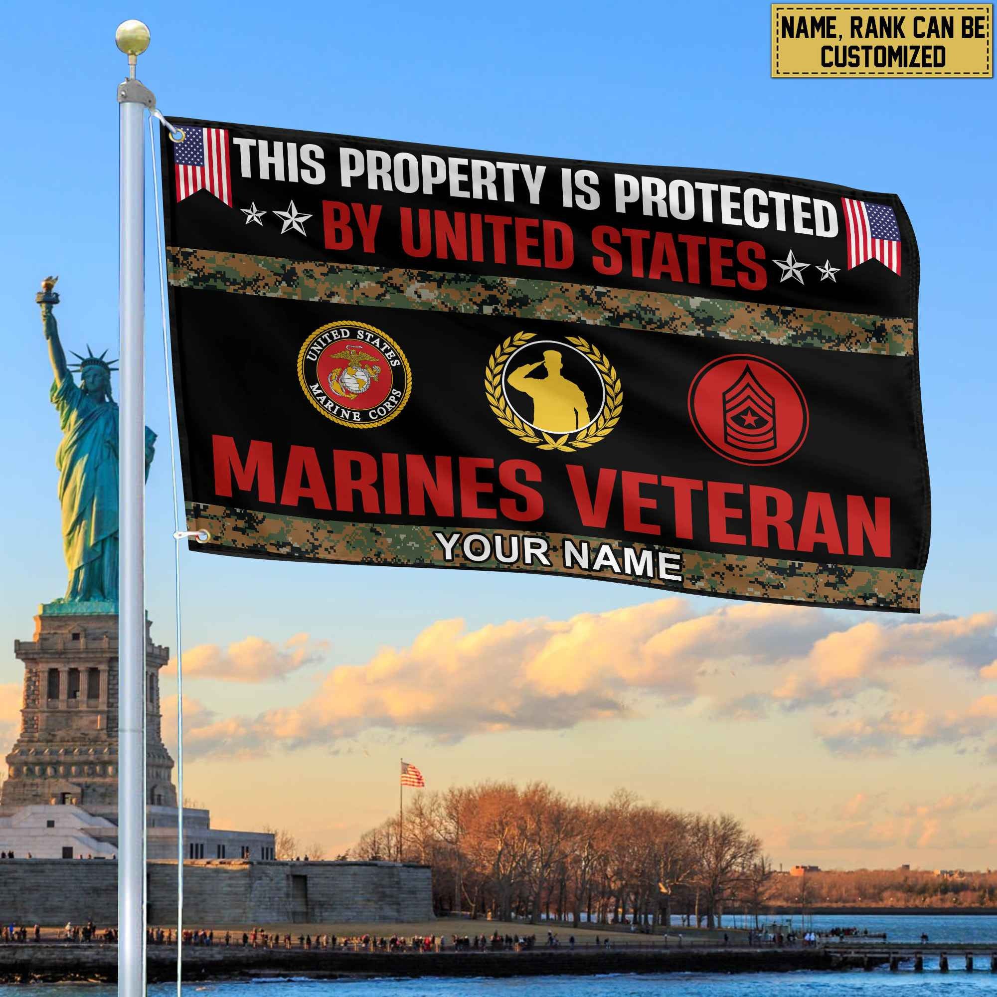 USMC Veteran Personalized American Flag, Gift For Marine Veteran, US Veteran Grommet Flag, Garden Flag, House Flag