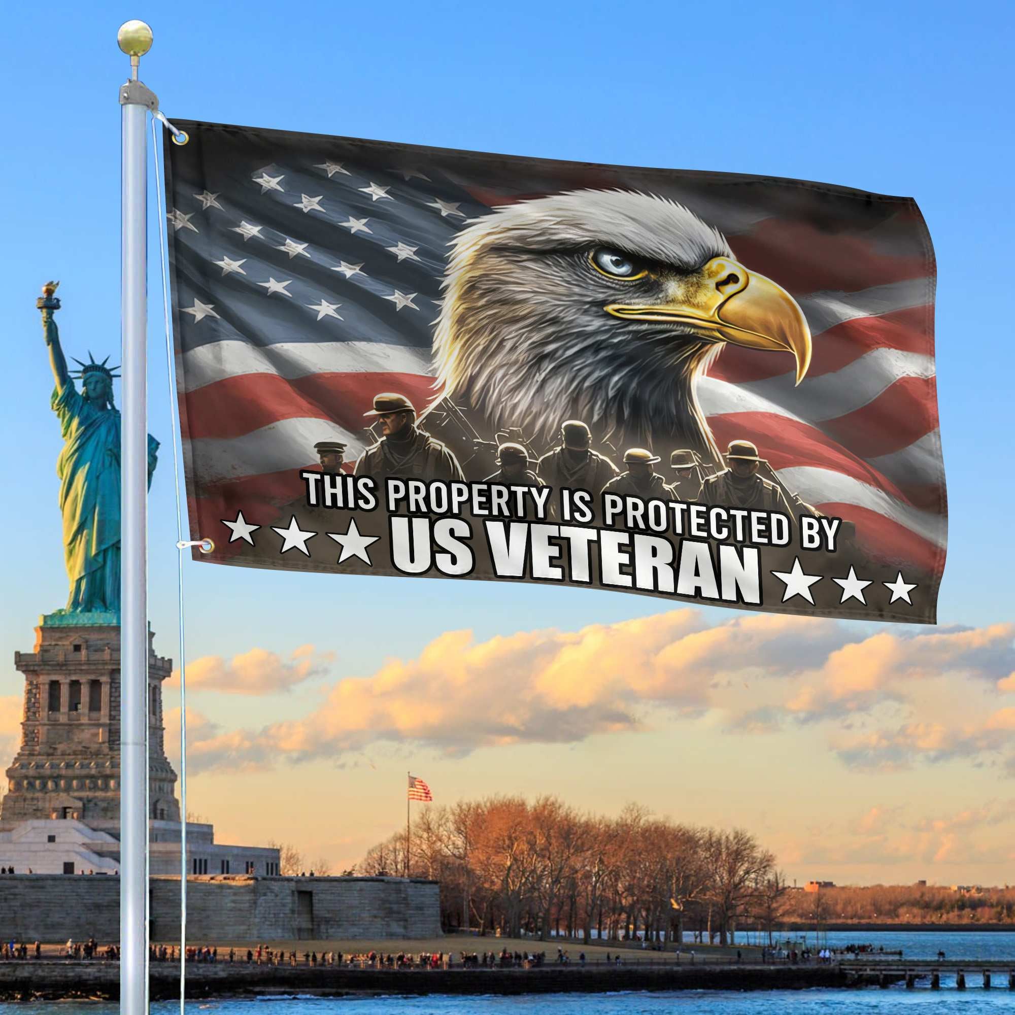 Premium This Property Is Protected By US Veterans Flag, Gift For US Veteran Grommet Flag