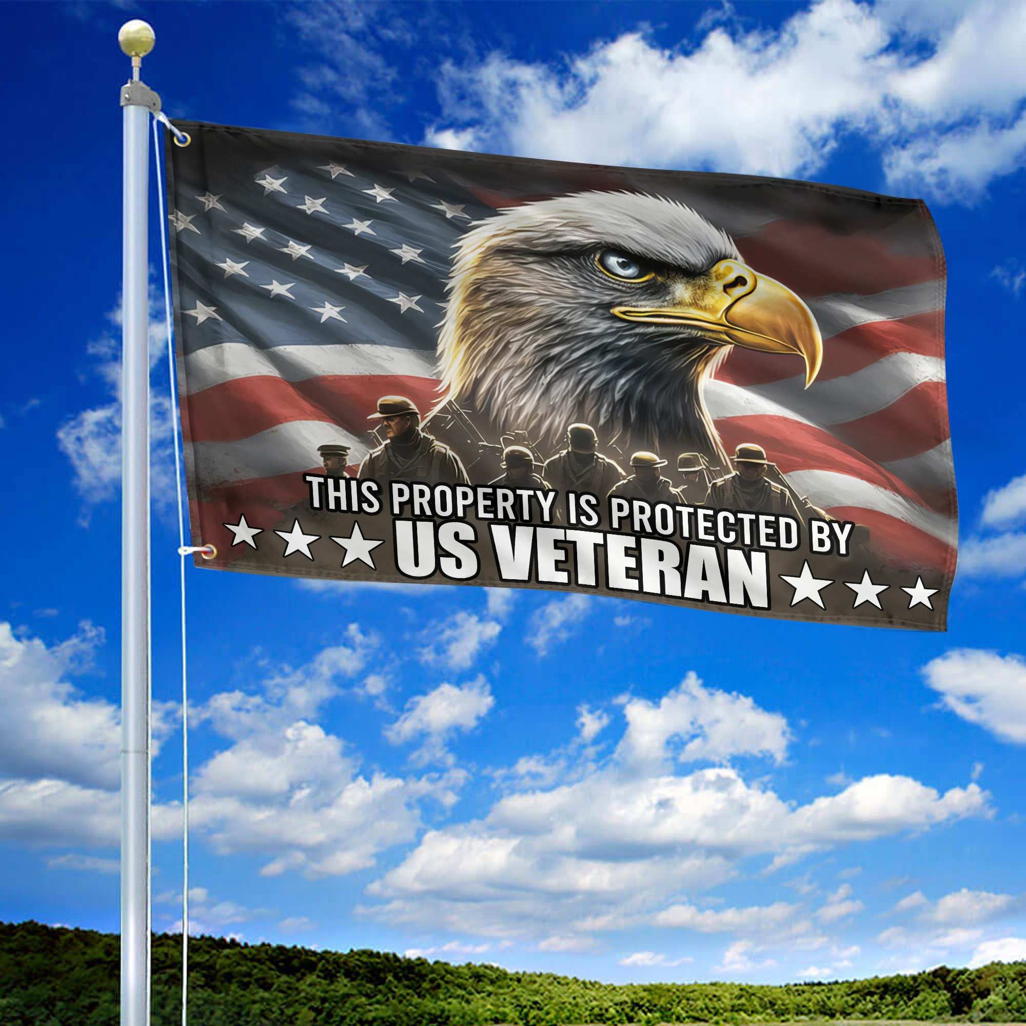 Premium This Property Is Protected By US Veterans Flag, Gift For US Veteran Grommet Flag