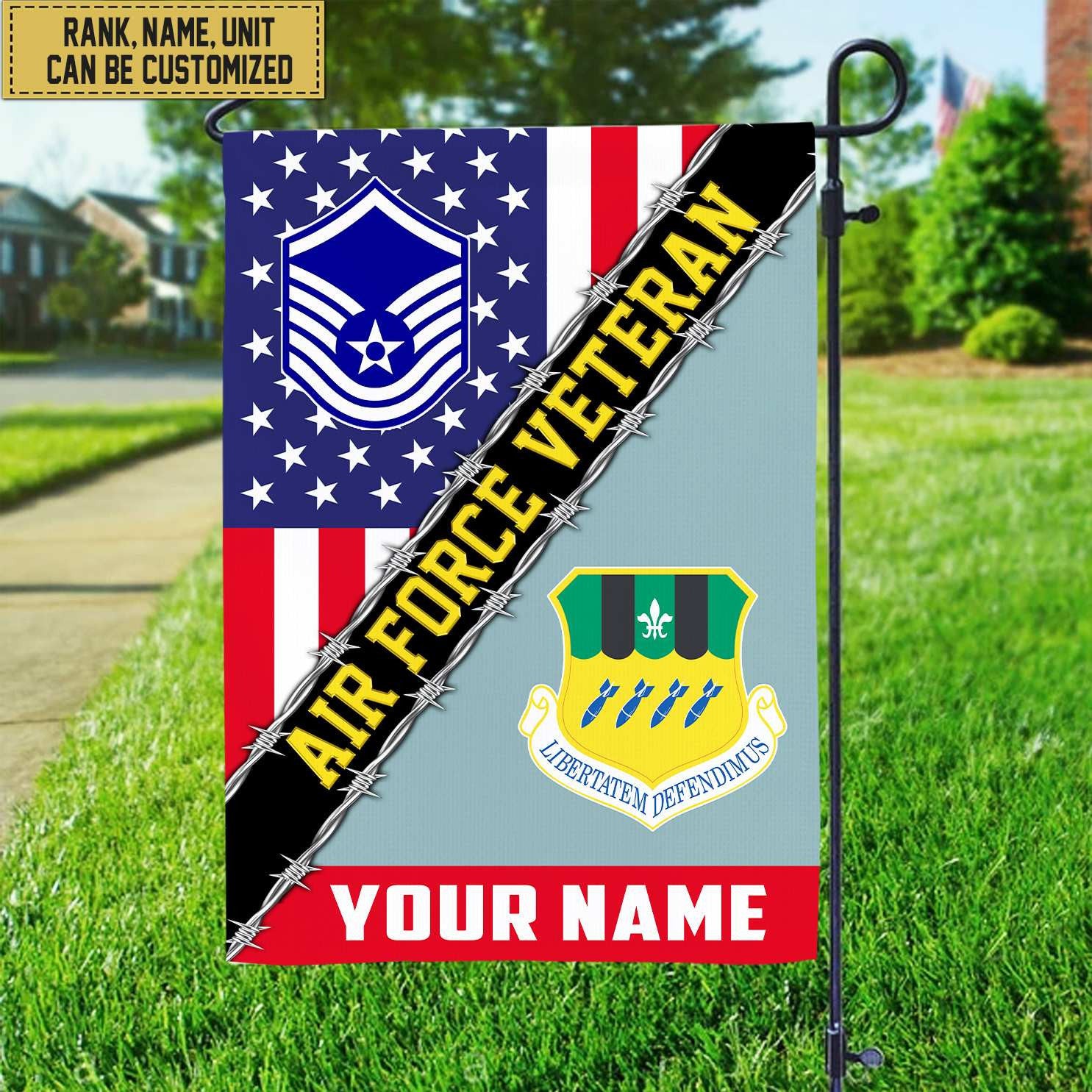 Premium Custom Name, Rank, Unit USAF American Flag, Gift For Air Force Veteran Garden Flag - House Flag