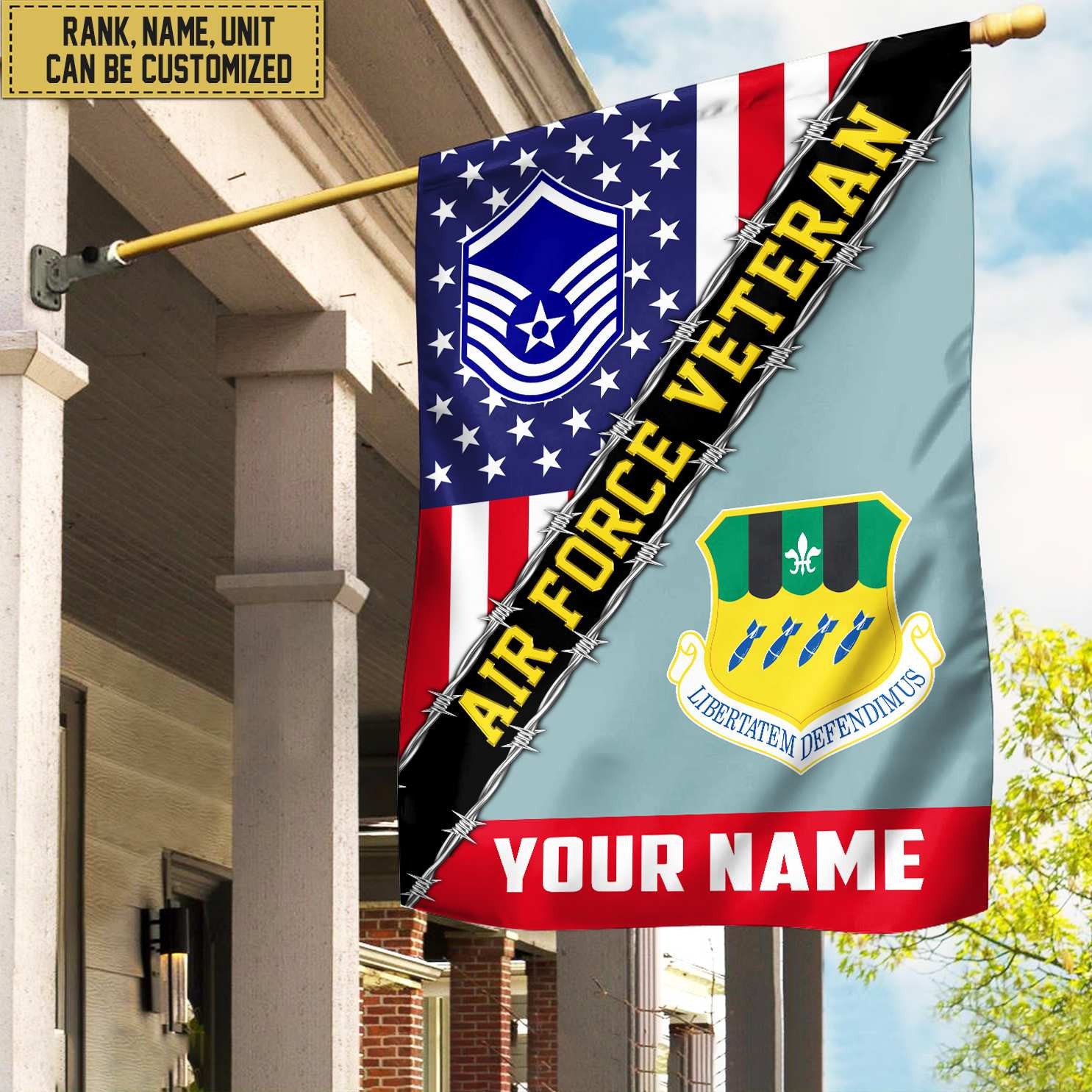 Premium Custom Name, Rank, Unit USAF American Flag, Gift For Air Force Veteran Garden Flag - House Flag