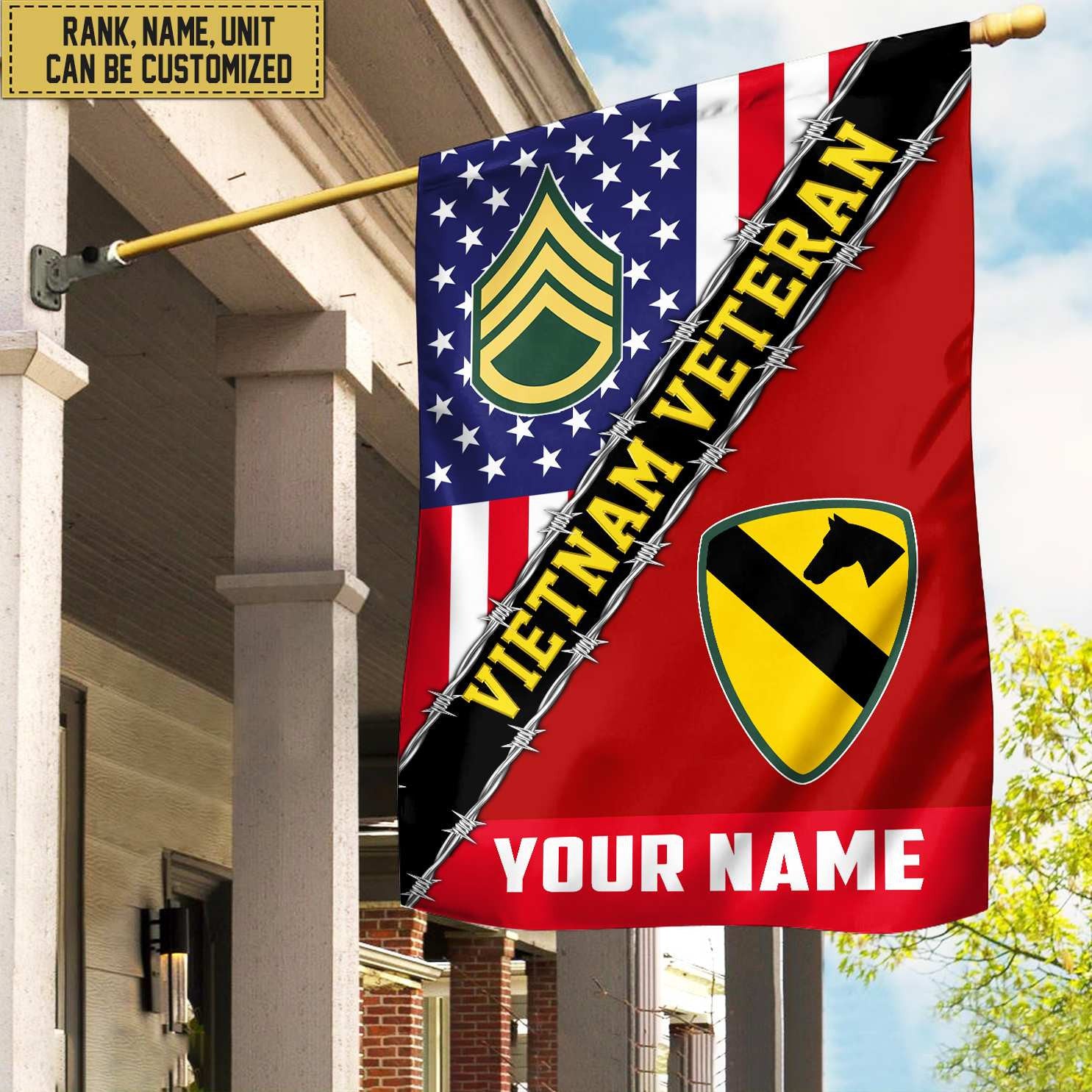 Premium Custom Name, Rank, Unit Vietnam Veteran Flag, Gift For Vn Veteran Garden Flag - House Flag