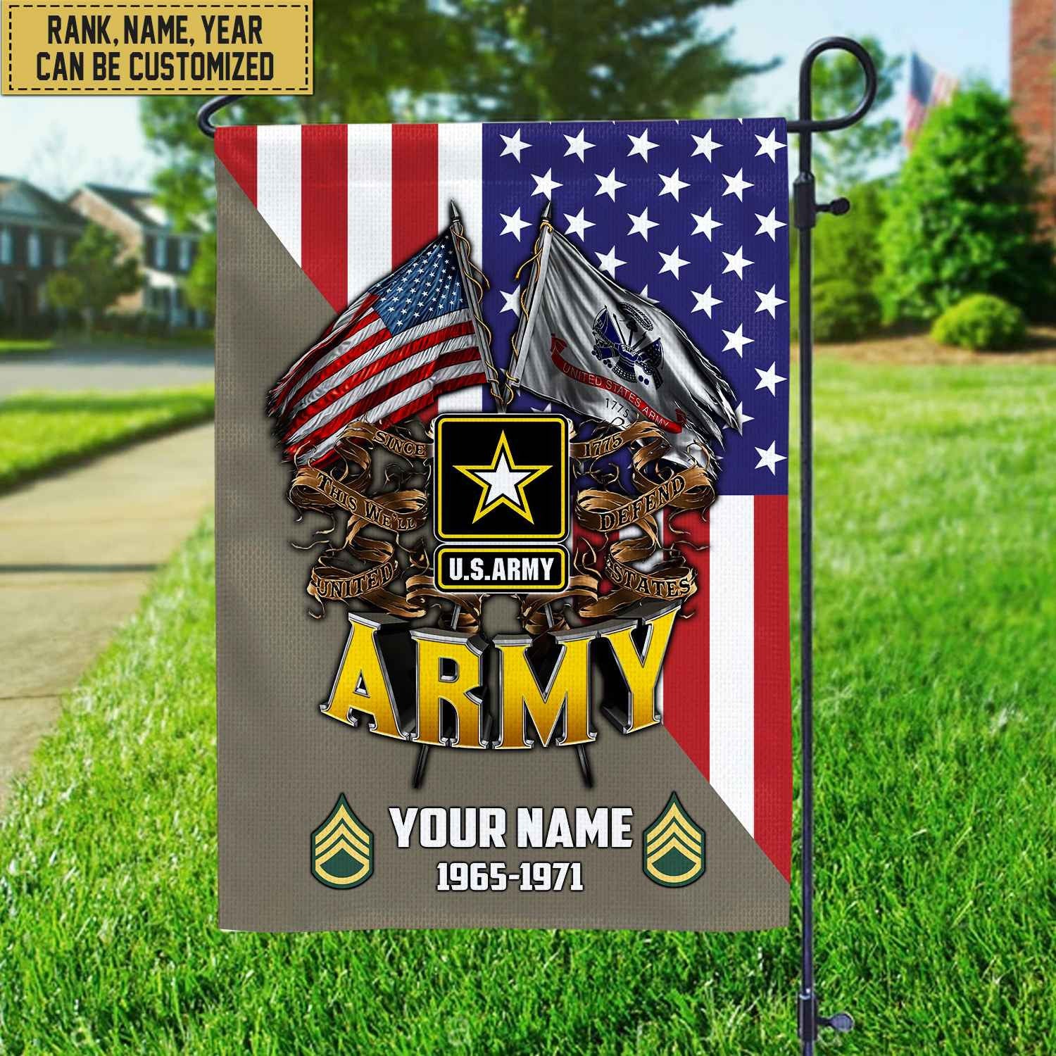Premium Custom Name, Rank US Army Veteran Flag, Gift For Army Veteran Garden Flag - House Flag
