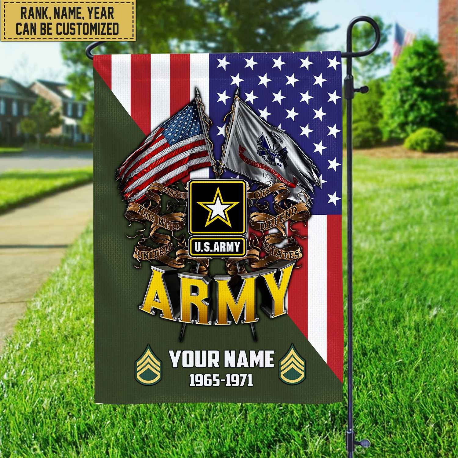 Premium Custom Name, Rank US Army Veteran Flag, Gift For Army Veteran Garden Flag - House Flag