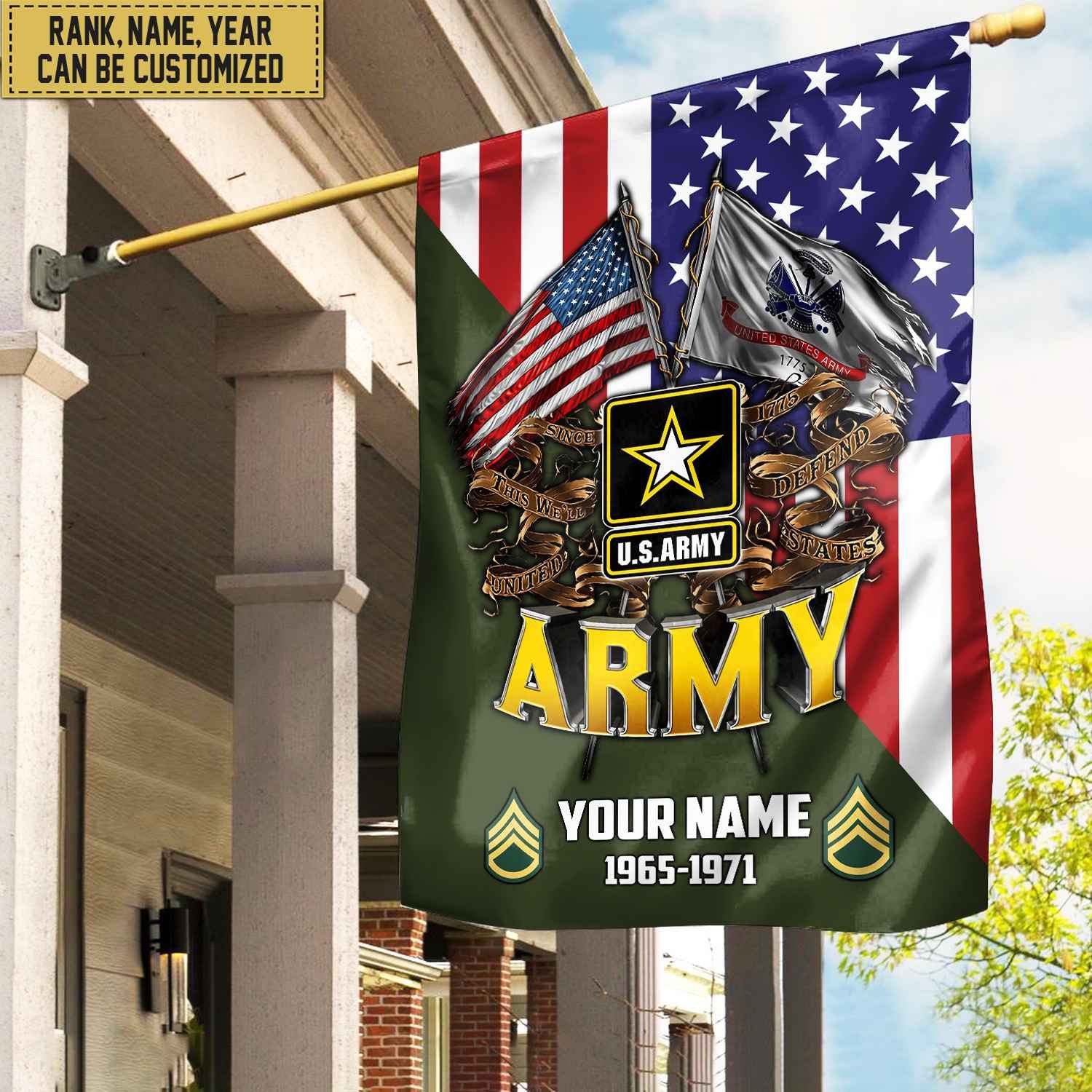 Premium Custom Name, Rank US Army Veteran Flag, Gift For Army Veteran Garden Flag - House Flag