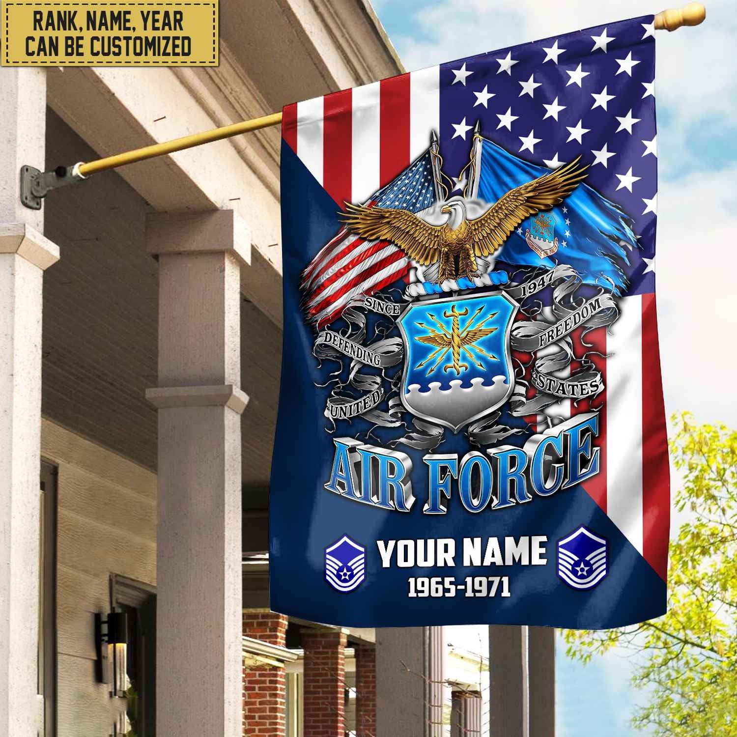 Premium Custom Name, Rank USAF Veteran Flag, Gift For Air Force Veteran Garden Flag - House Flag