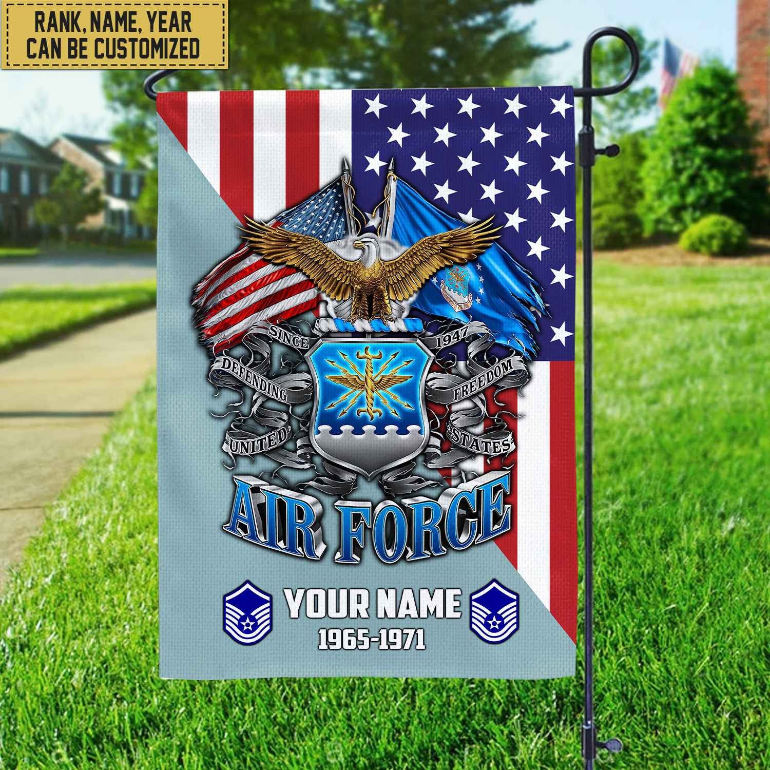 Premium Custom Name, Rank USAF Veteran Flag, Gift For Air Force Veteran Garden Flag - House Flag