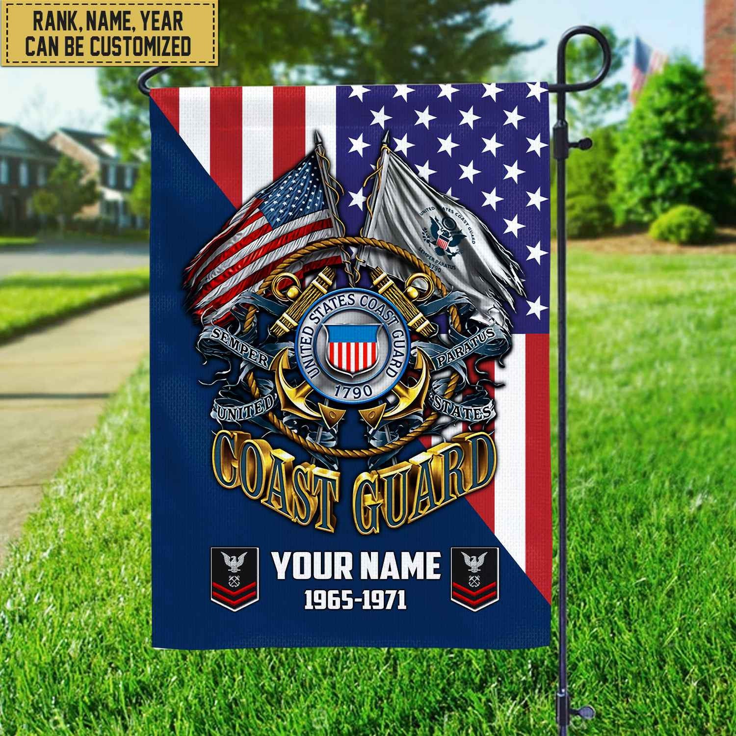 Premium Custom Name, Rank USCG Veteran Flag, Gift For Coast Guard Veteran Garden Flag - House Flag