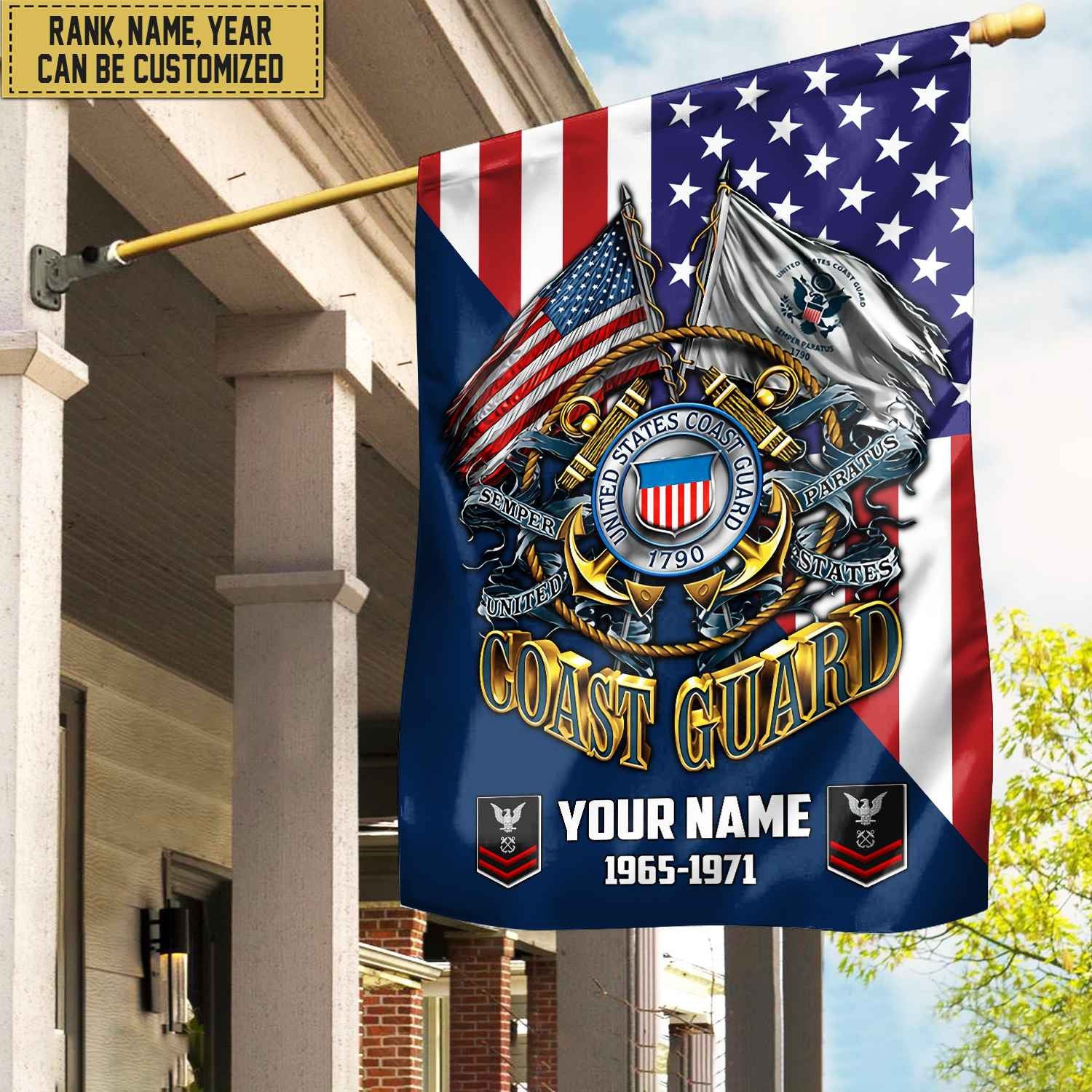 Premium Custom Name, Rank USCG Veteran Flag, Gift For Coast Guard Veteran Garden Flag - House Flag