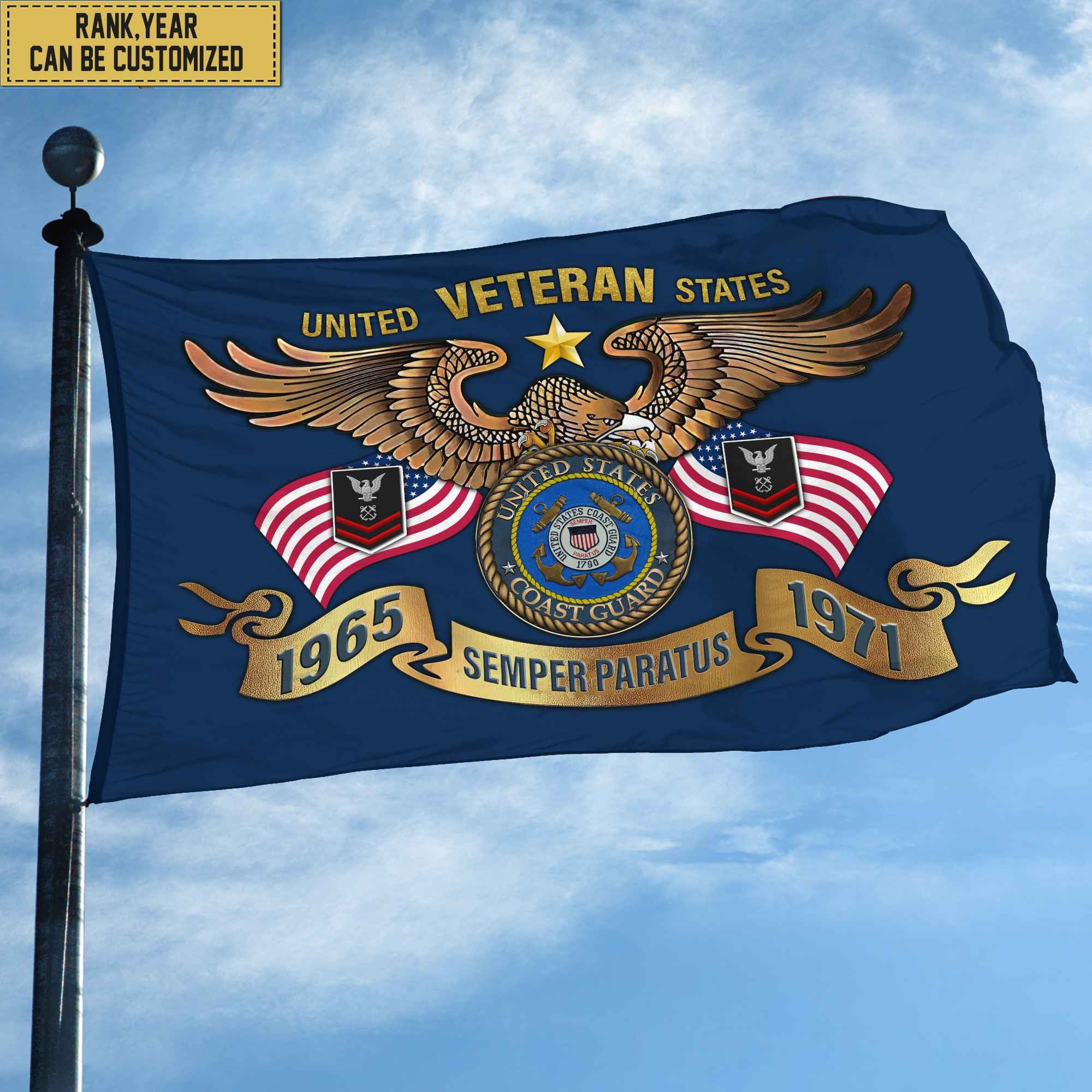 Premium Personalized USCG Veterans Grommet Flag, Gift For Coast Guard Veteran, Gift For Veterans Day, Memorial Day, Father's Day