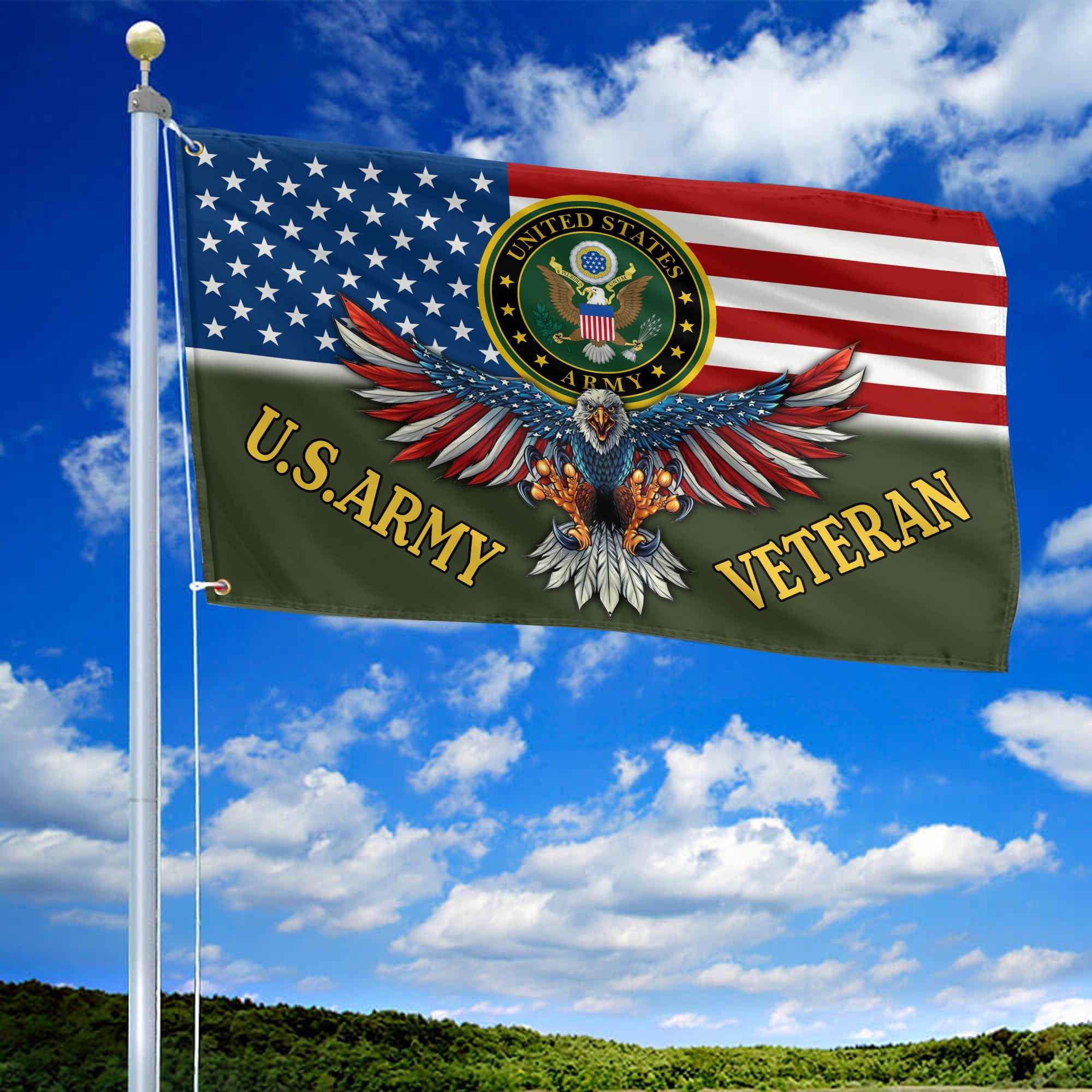 Unique U.S Army Grommet Flag, Gift For Army Veteran