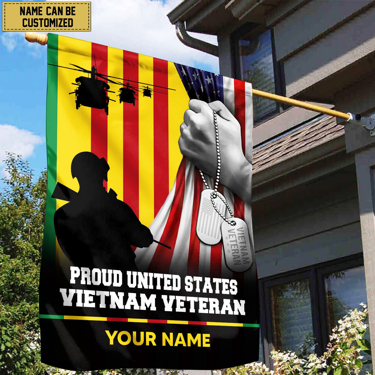 Premium Vietnam Veteran Custom Name American Flag, Gift For Vietnam Veteran Garden Flag - House Flag