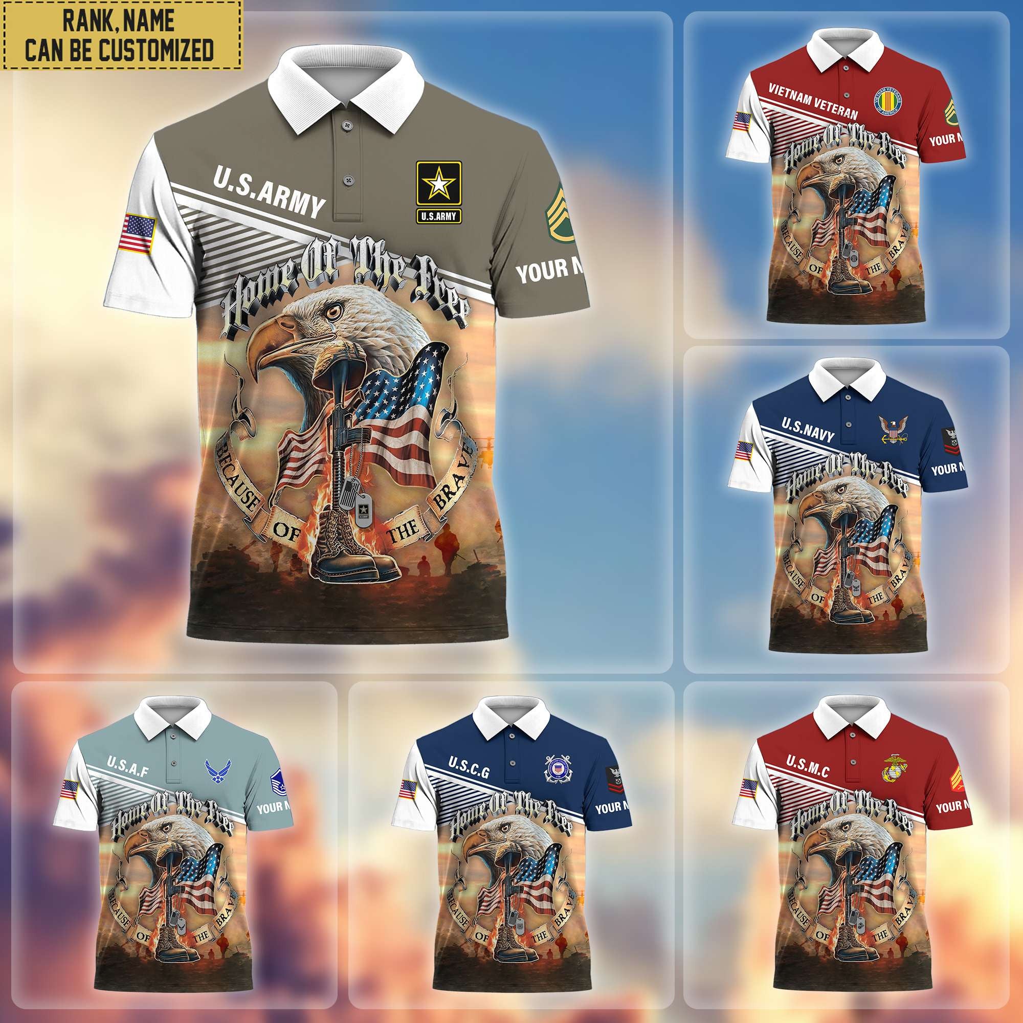 Premium Personalized US Veterans Polo Shirt, Gifts For Independence Day, Veterans Day