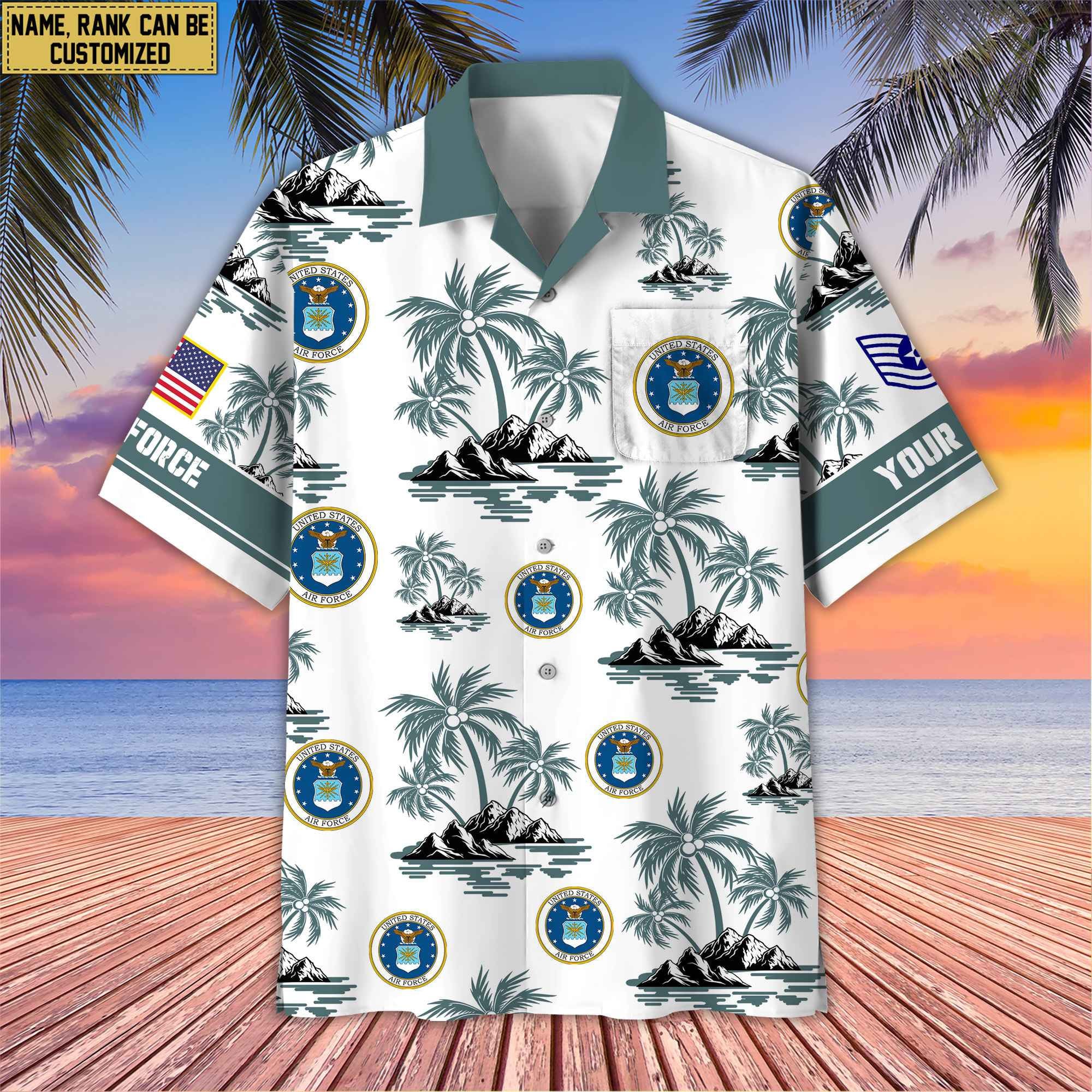 Premium Custom Name, Rank US Veterans Hawaii Shirt With Pocket, Gifts For Independence Day, Father's Day, Veterans Day, Gifts For Dad, Gifts For Husband Veteran
